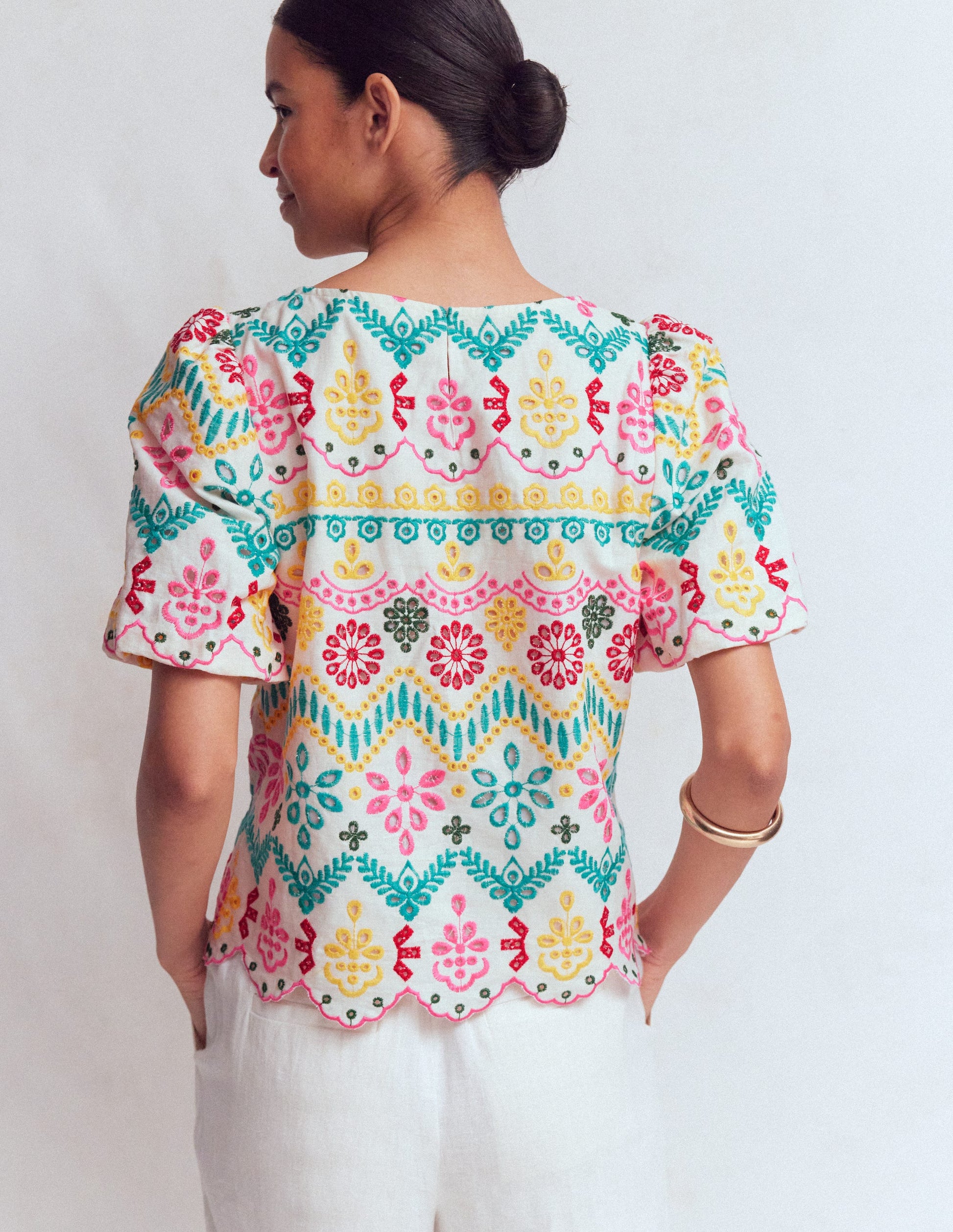 Linen Puff Sleeve Top-Multi Broderie-3