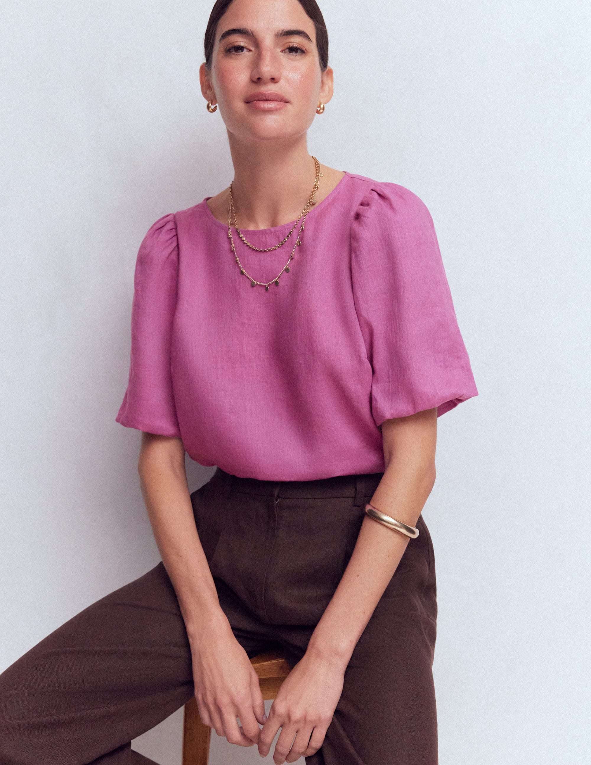 Linen Puff Sleeve Top-Clover Purple - Image 1