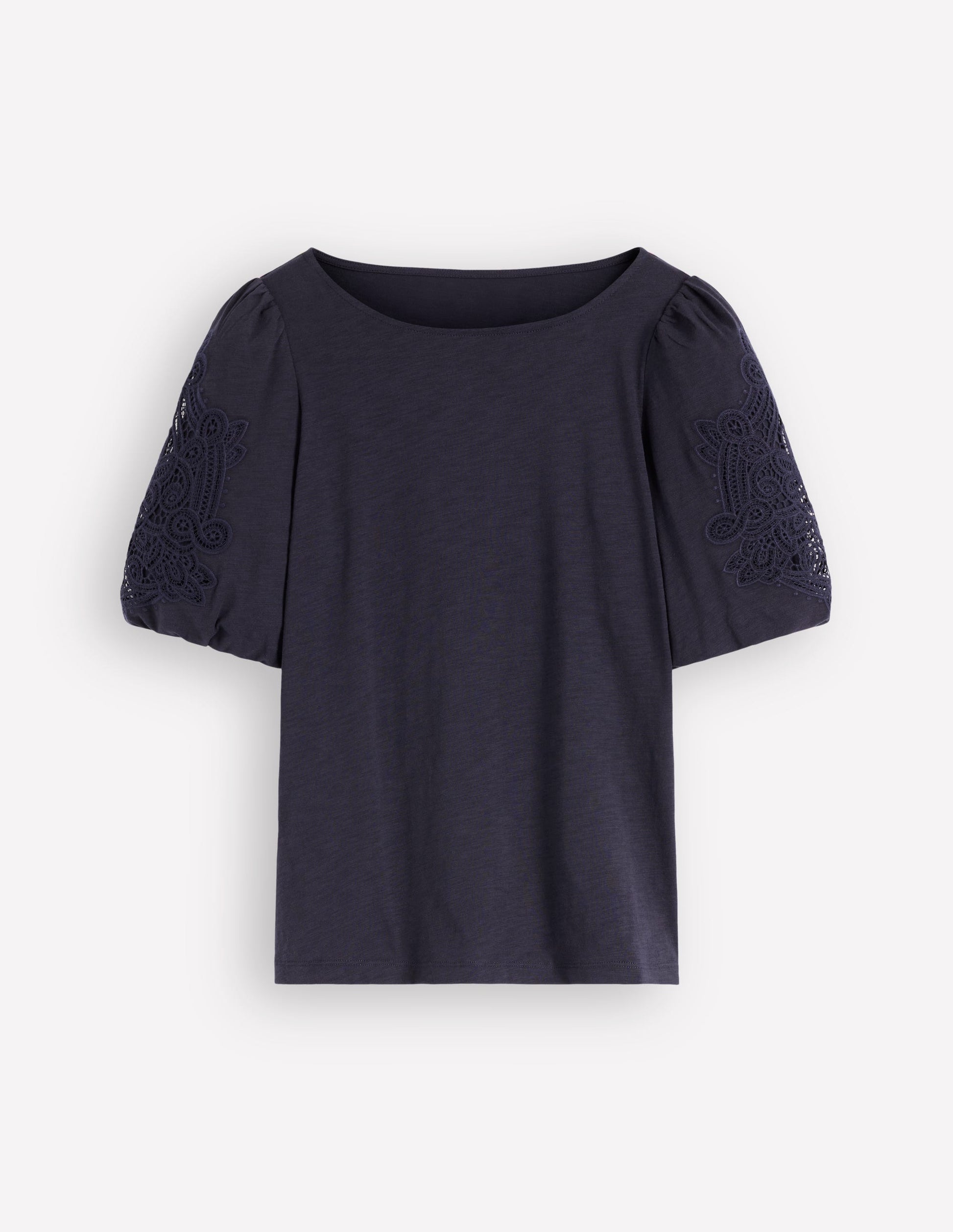 Cutwork Detail Jersey Top-Navy-6