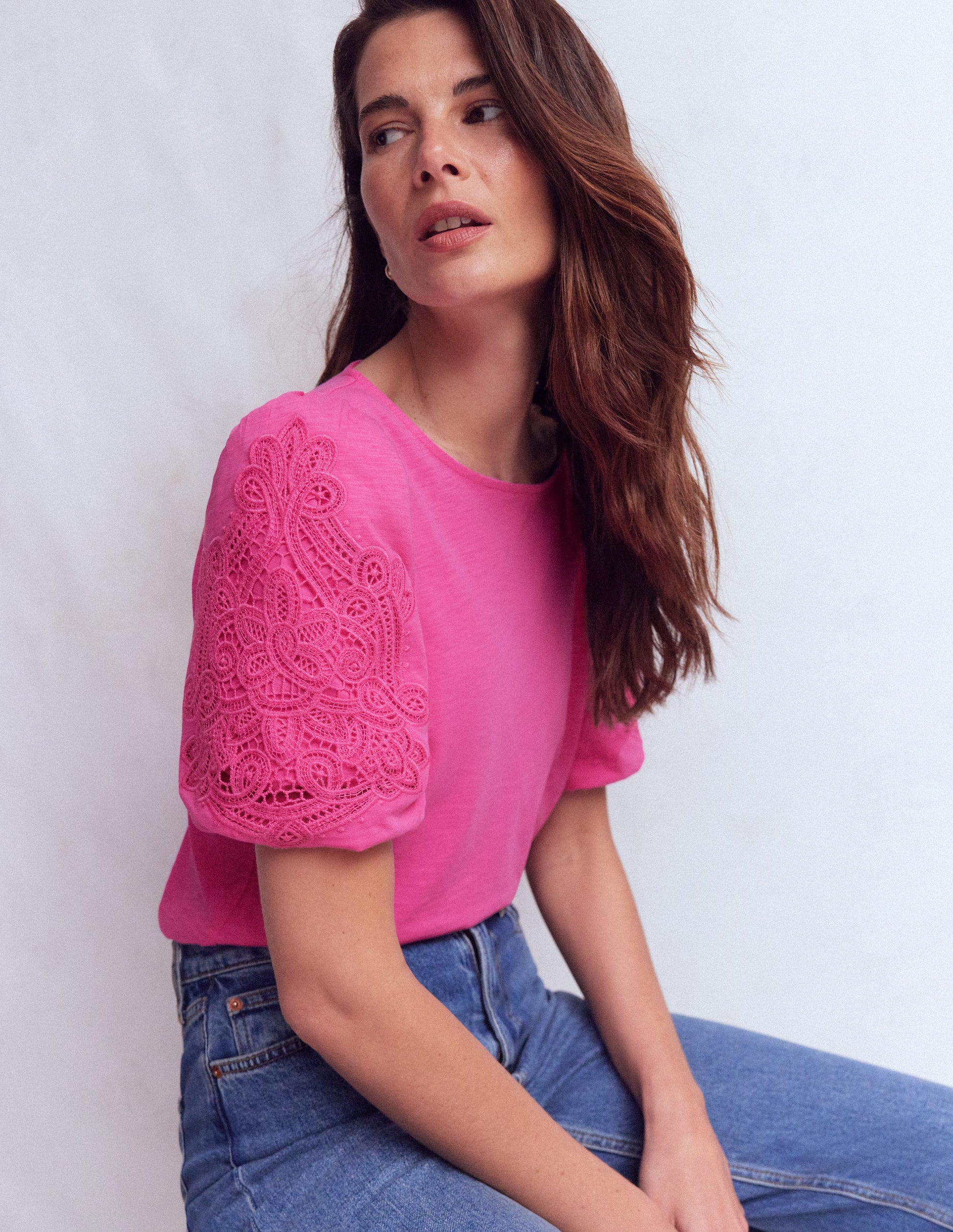 Cutwork Detail Jersey Top-Phlox Pink-1