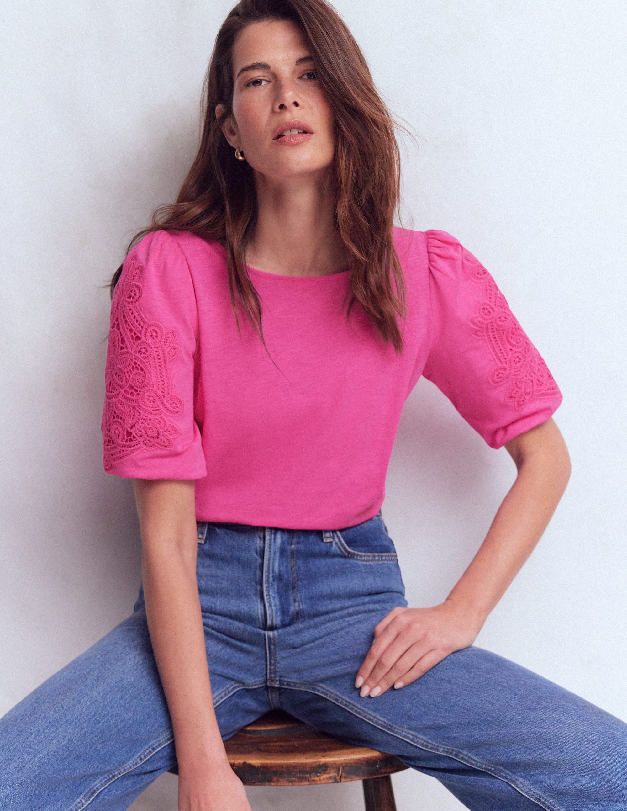 Cutwork Detail Jersey Top-Phlox Pink - Image 4