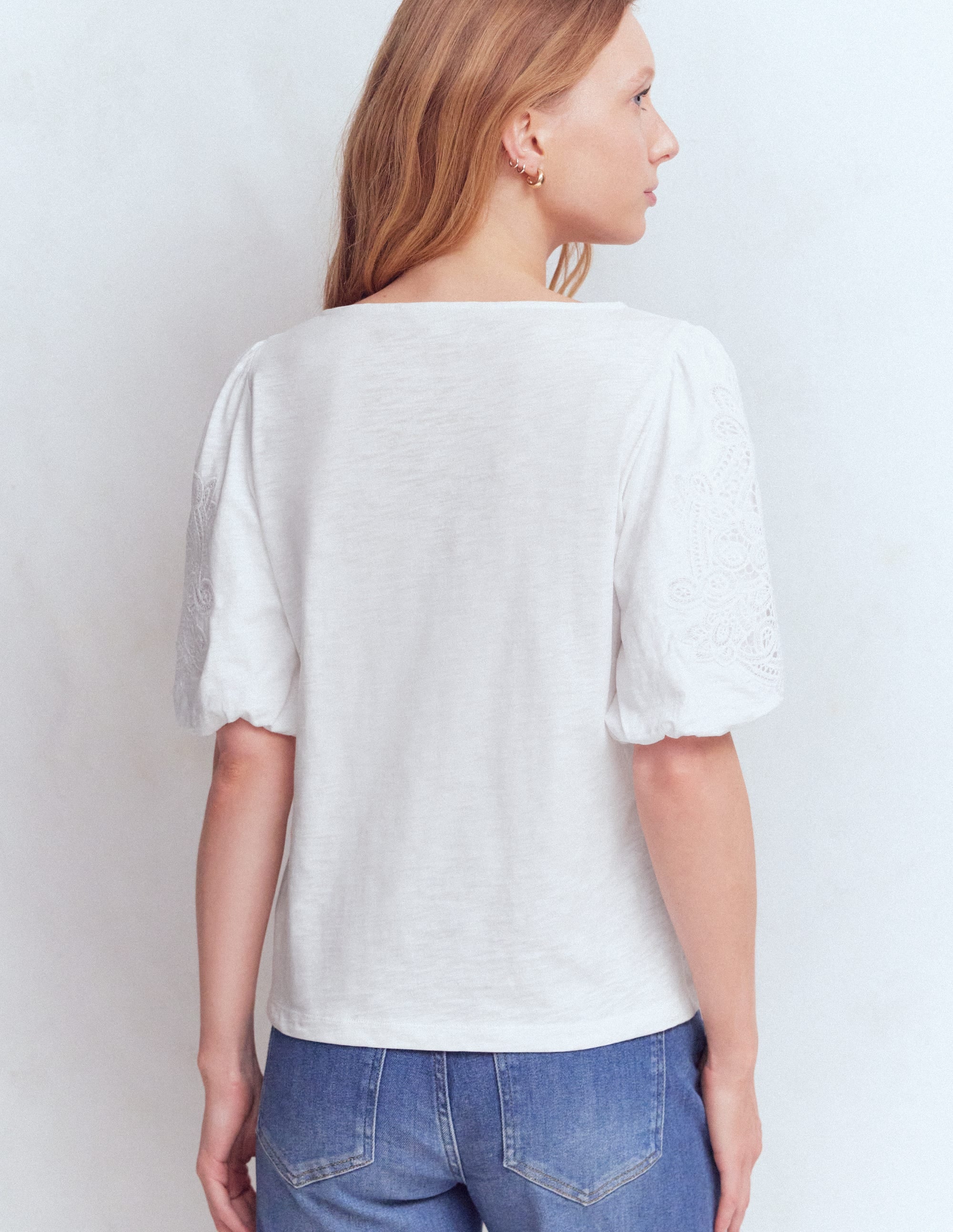 Cutwork Detail Jersey Top-White - Image 3