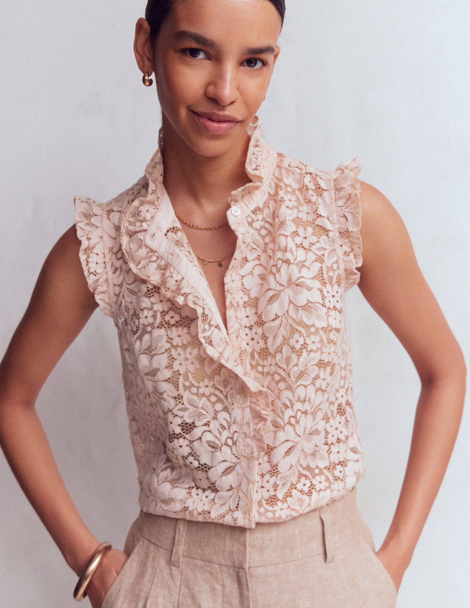 Isabel Sleeveless Lace Top-Pale Pink-4