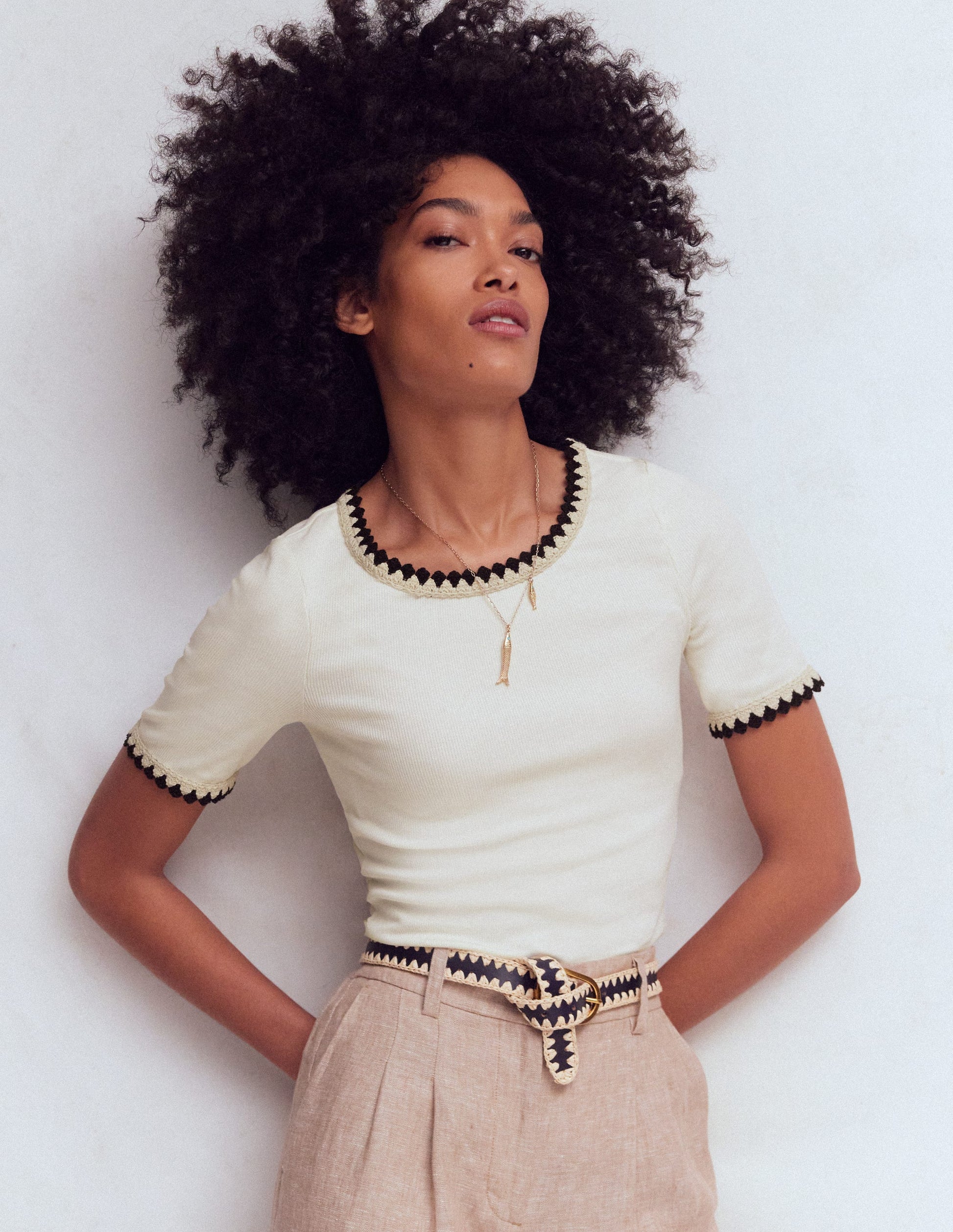 Maddie Trim Detail T-Shirt-Ivory with Black-4