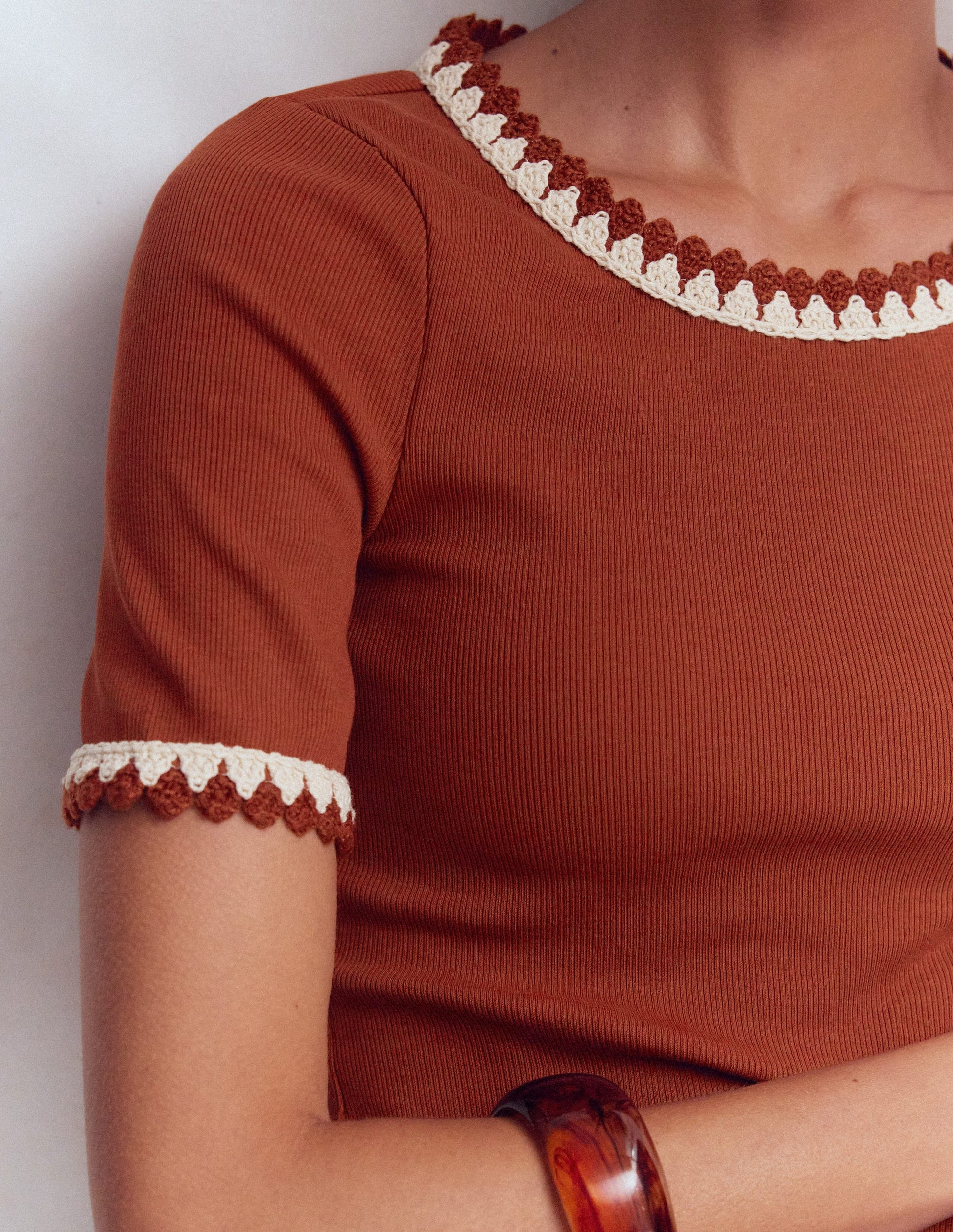 Maddie Trim Detail T-Shirt-Burnt Orange-2