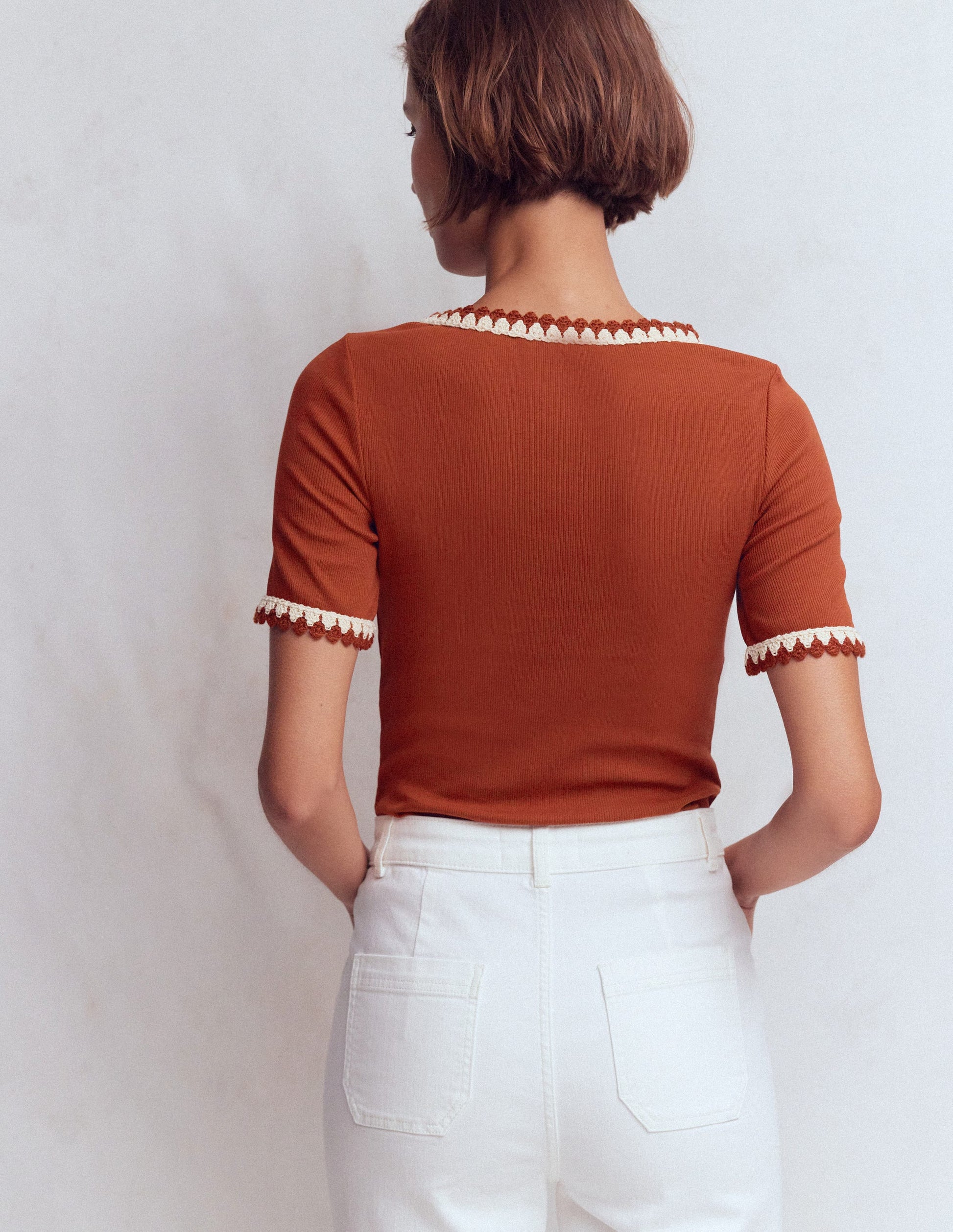 Maddie Trim Detail T-Shirt-Burnt Orange-3