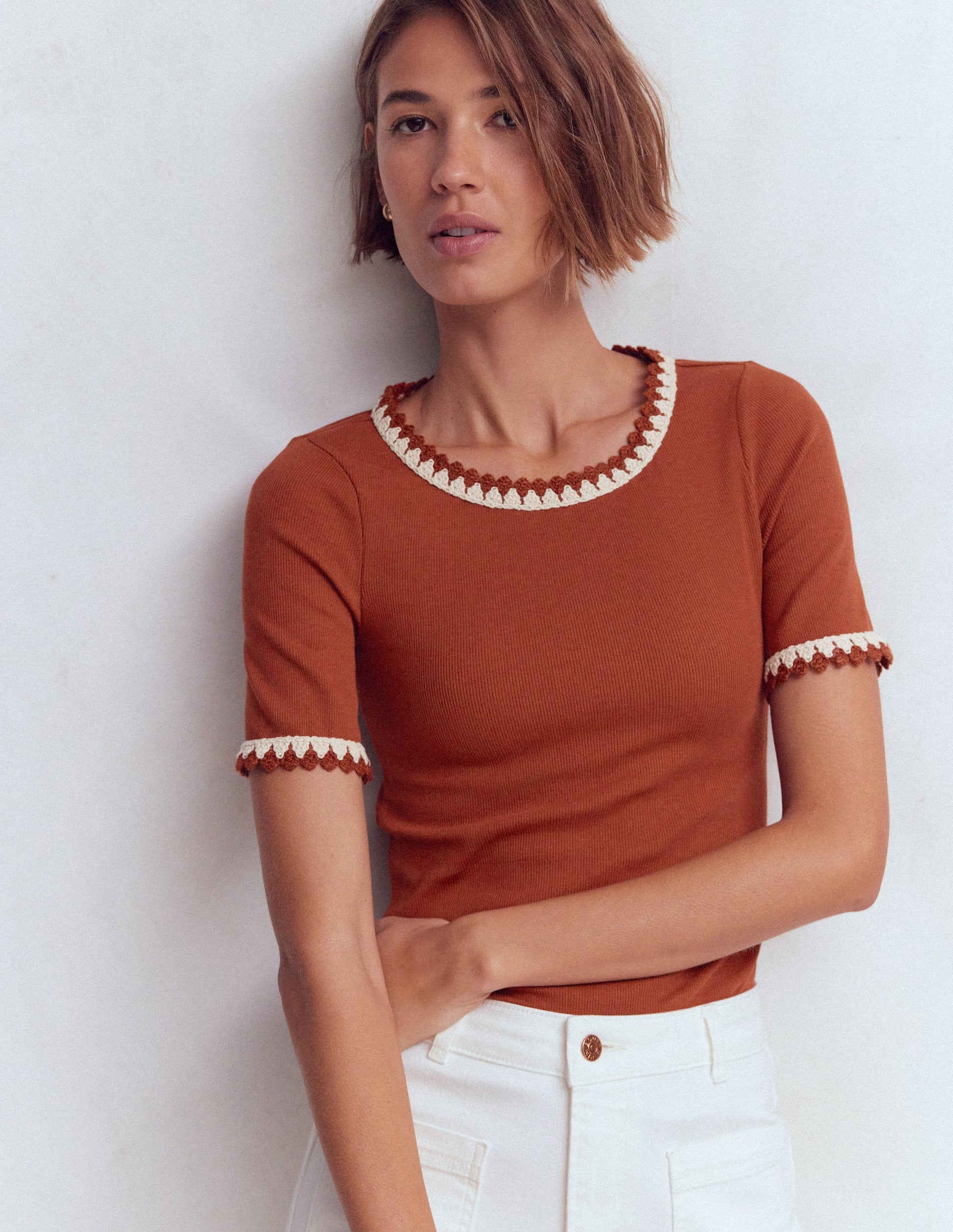 Maddie Trim Detail T-Shirt-Burnt Orange-5