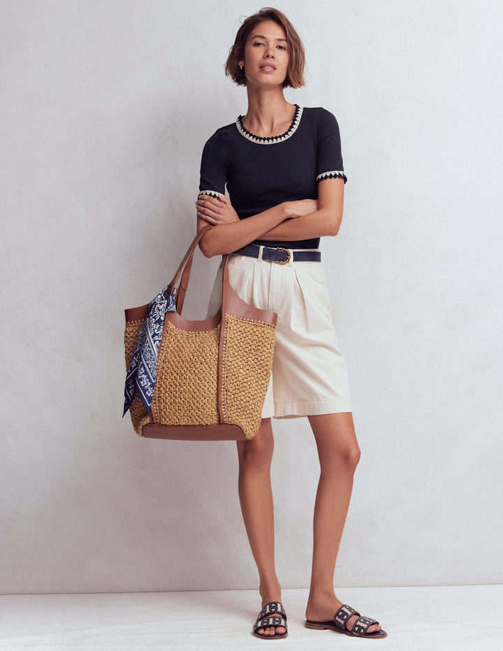Maddie Trim Detail T-Shirt-Navy