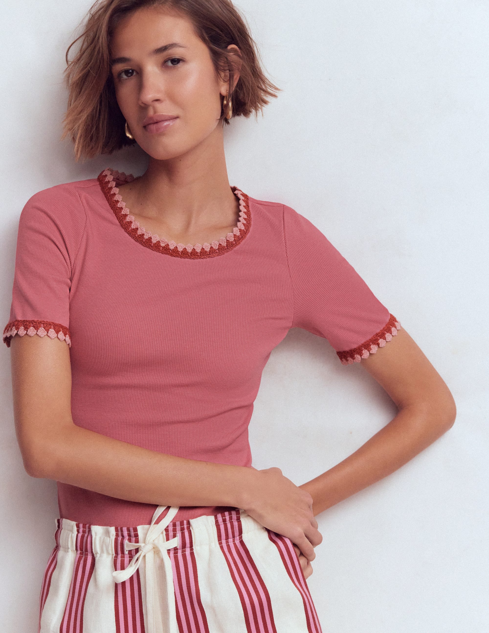 Maddie Trim Detail T-Shirt-Vintage Rose - Image 1