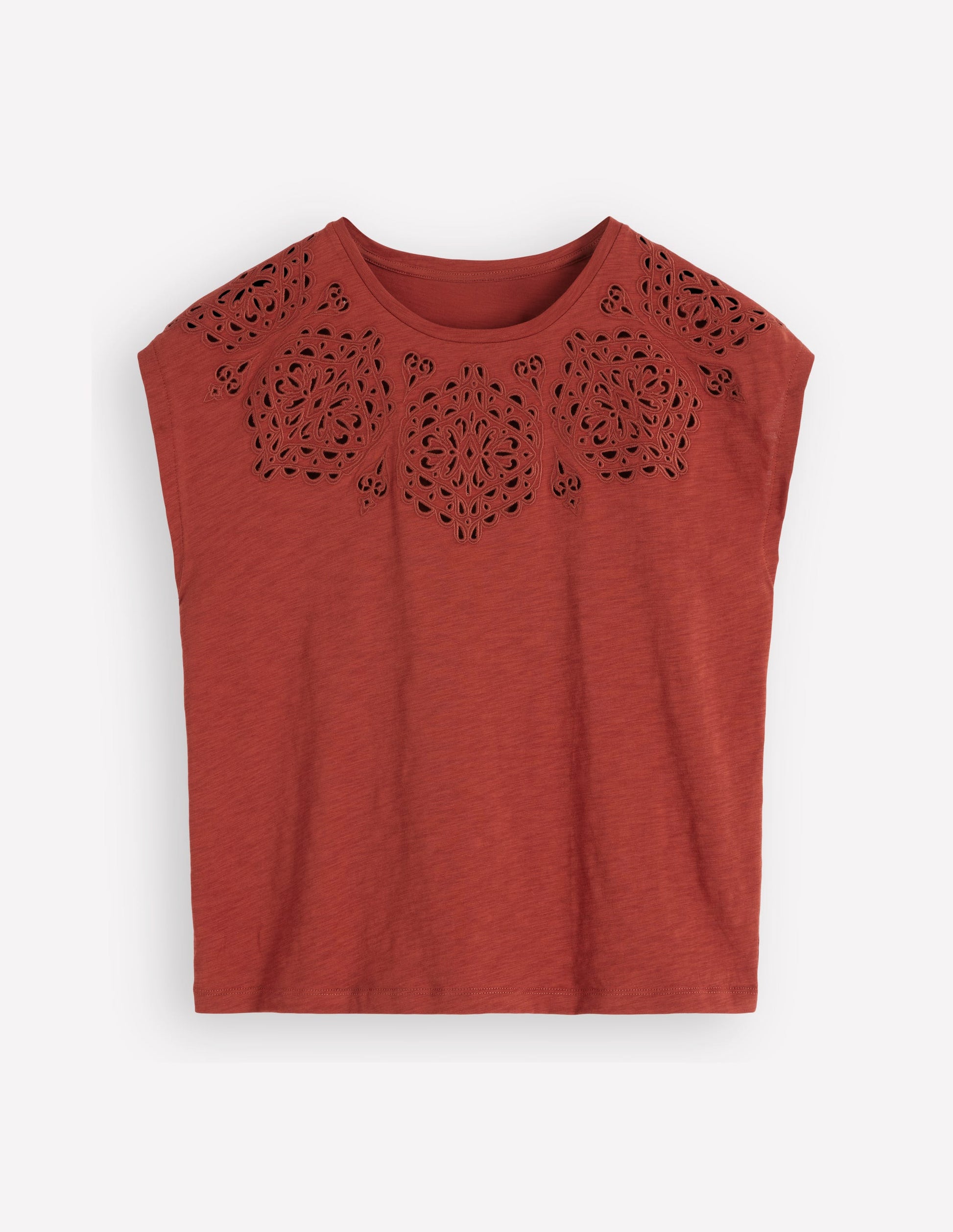 Willow Broderie T-shirt-Burnt Orange-5
