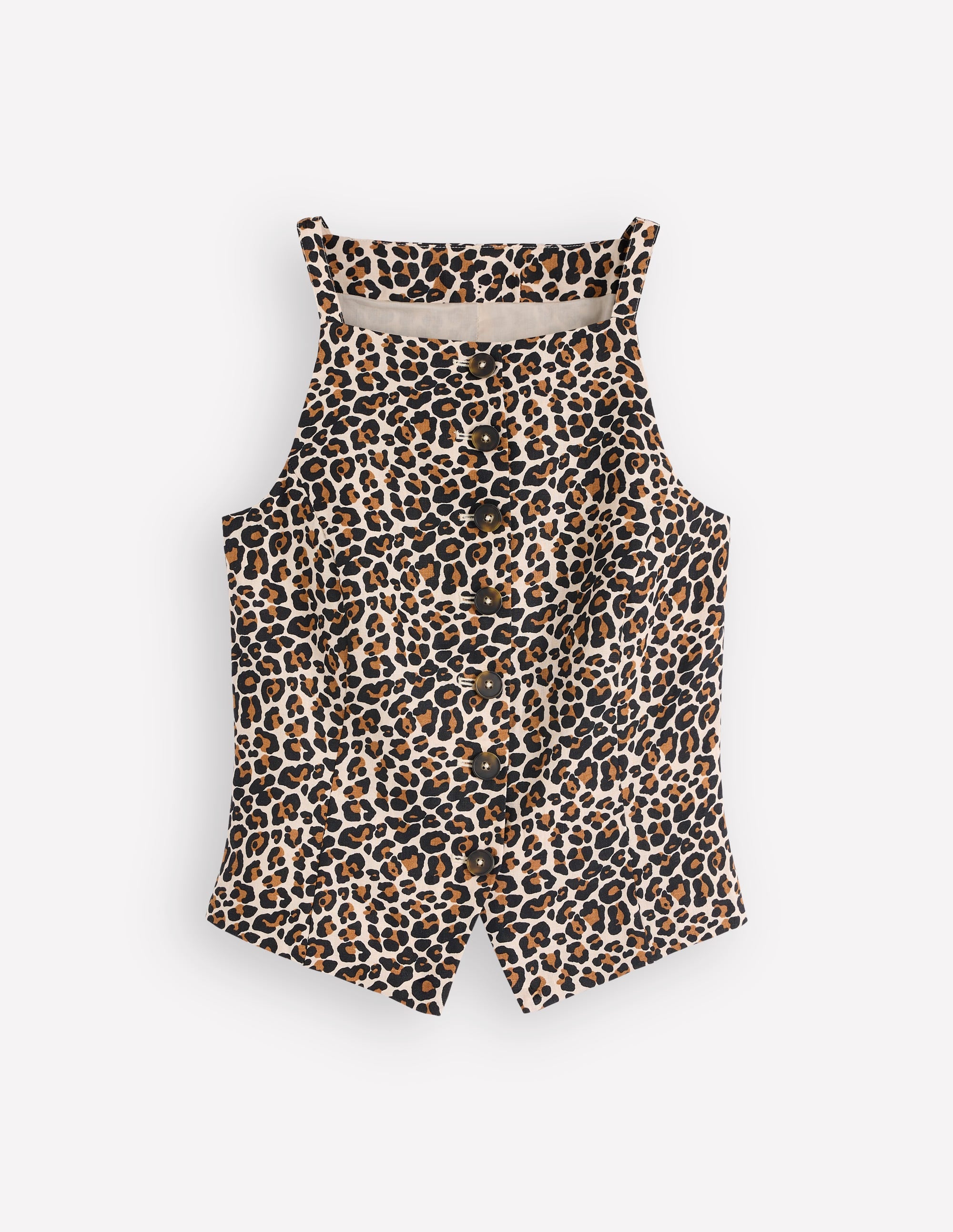 Square Neck Linen Waistcoat-Leopard Print - Image 5