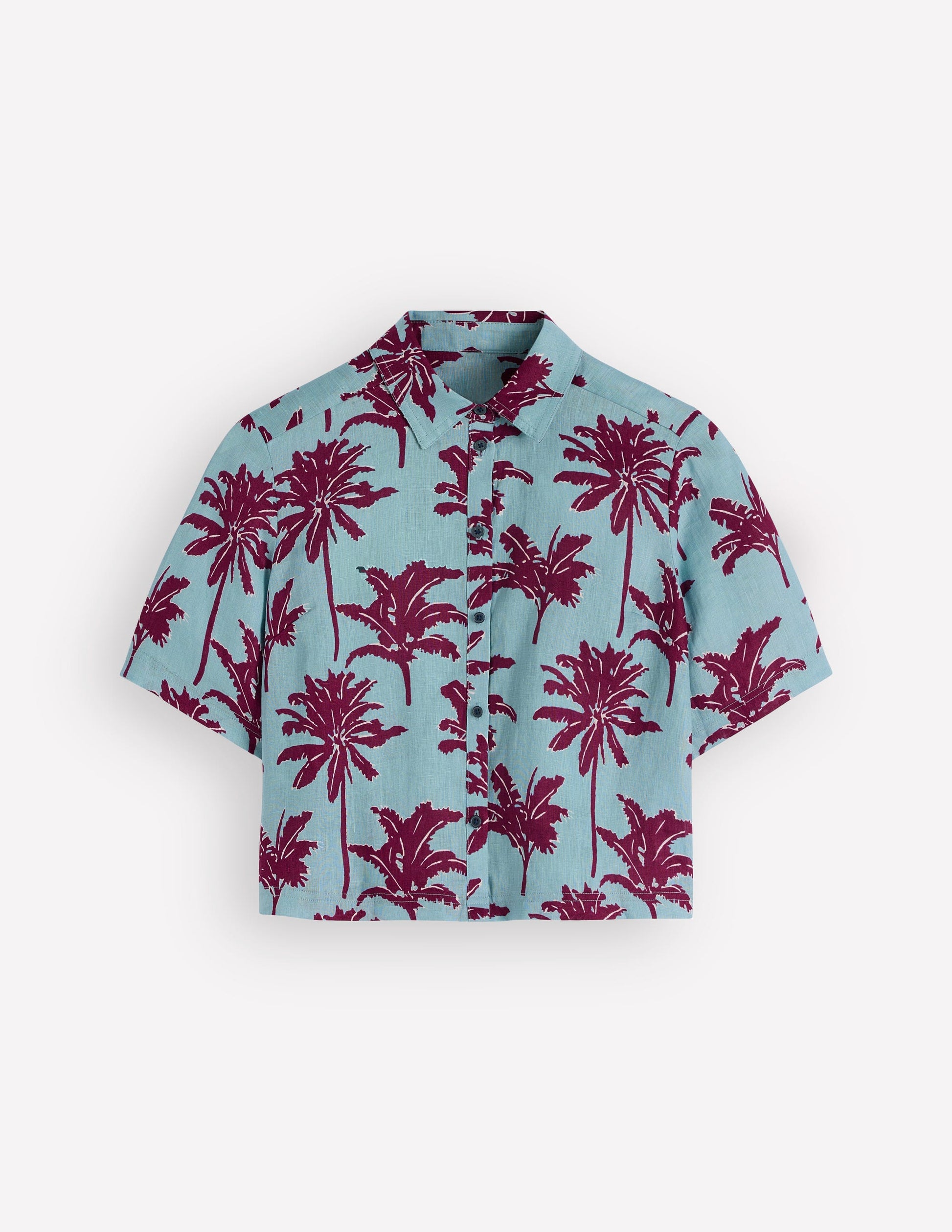Short Sleeve Linen Shirt-Seamist Blue, Palm Paradise-8