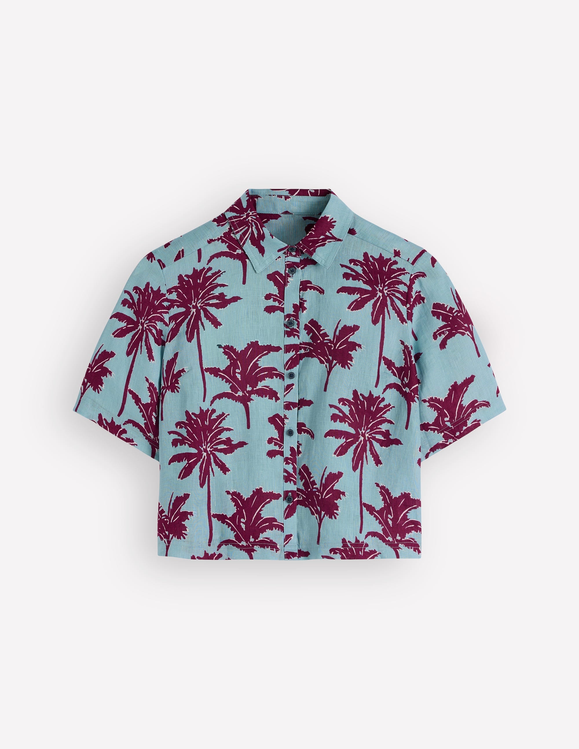 Short Sleeve Linen Shirt-Seamist Blue, Palm Paradise - Image 8