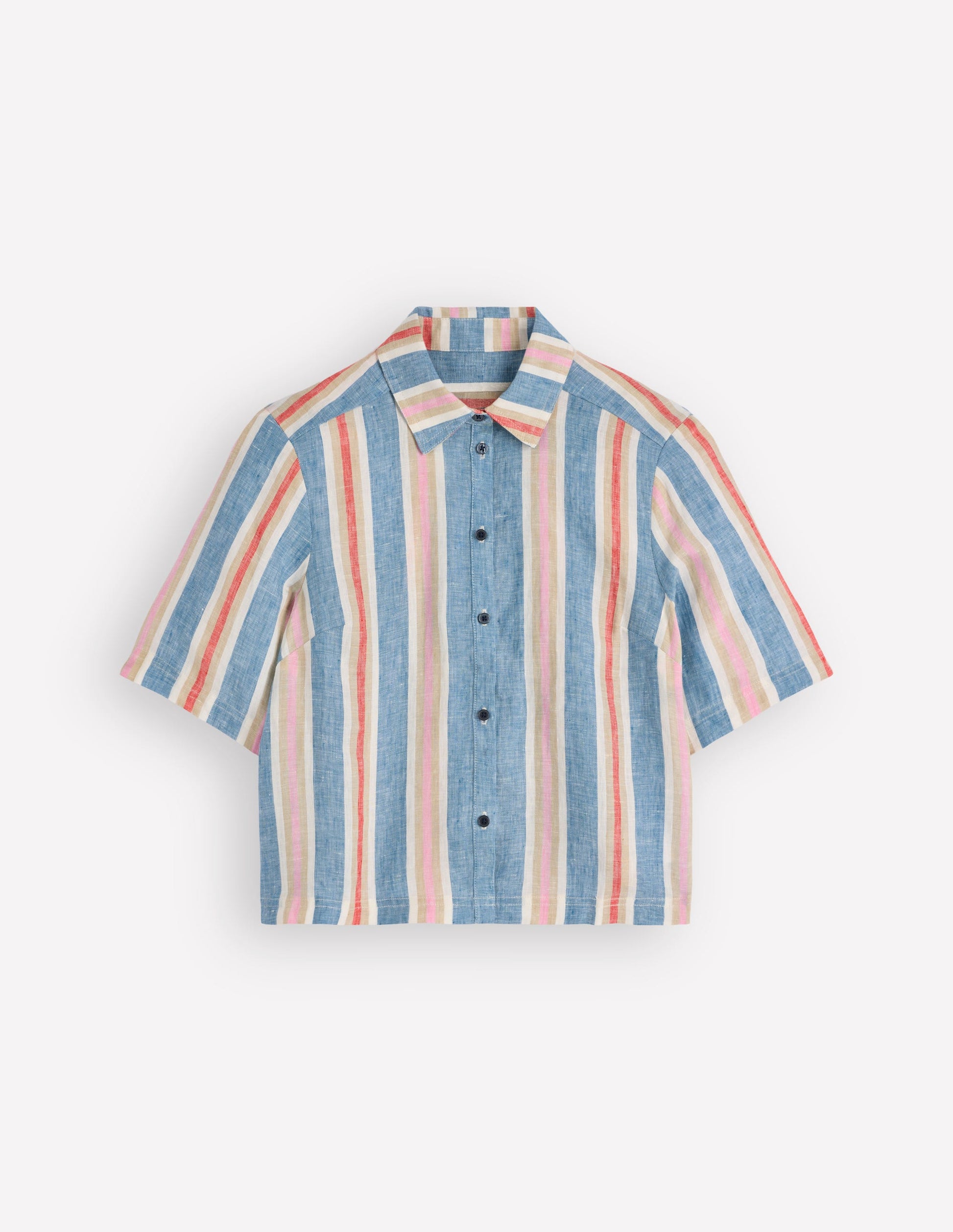 Short Sleeve Linen Shirt-Multi Stripe-6