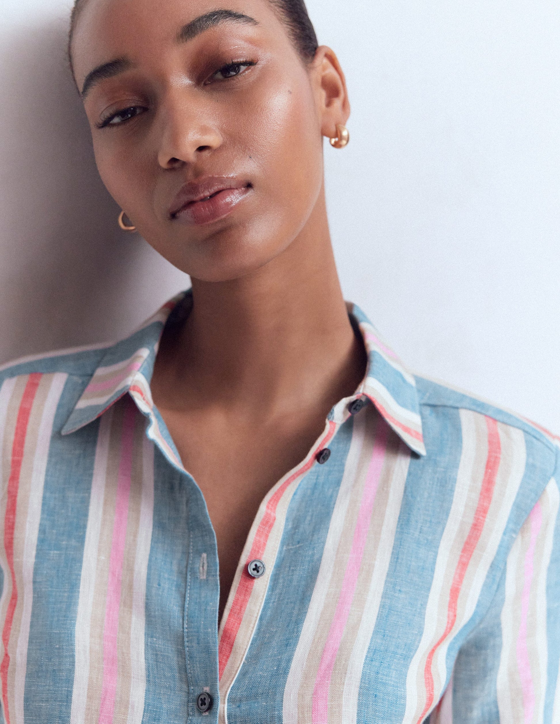 Short Sleeve Linen Shirt-Multi Stripe-2