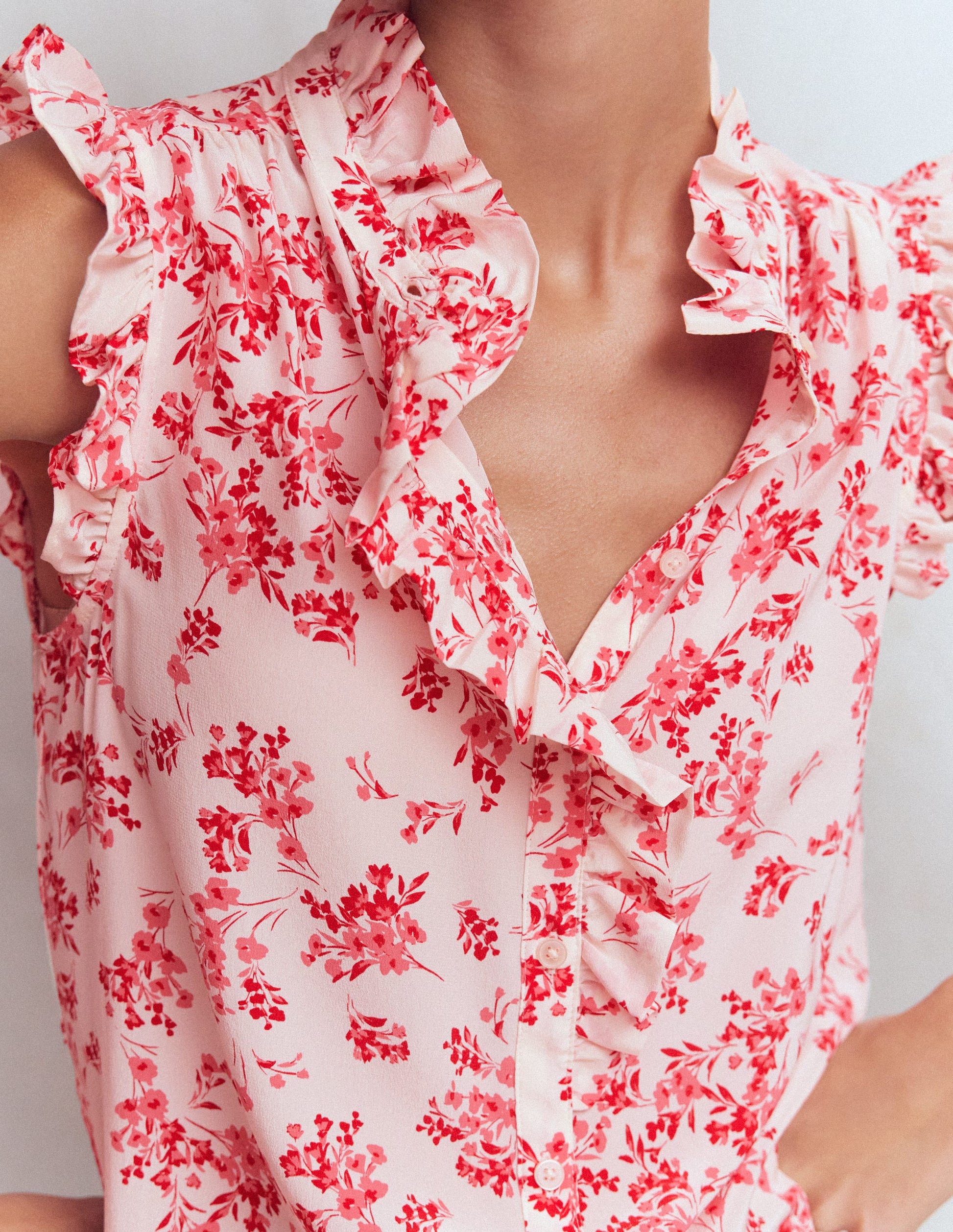 Isabel Sleeveless Silk Top-Pink, Bloom Scatter Mono-2