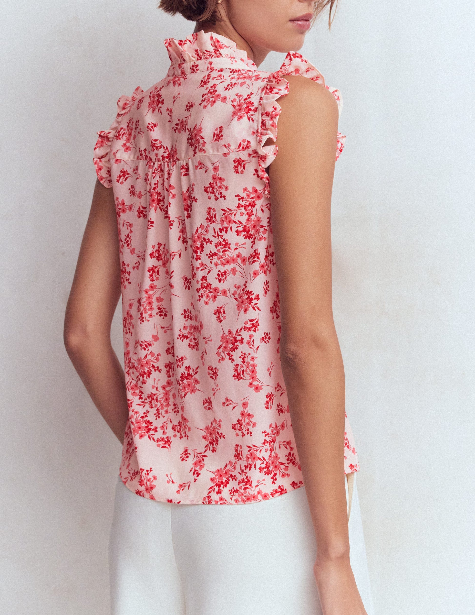 Isabel Sleeveless Silk Top-Pink, Bloom Scatter Mono-3