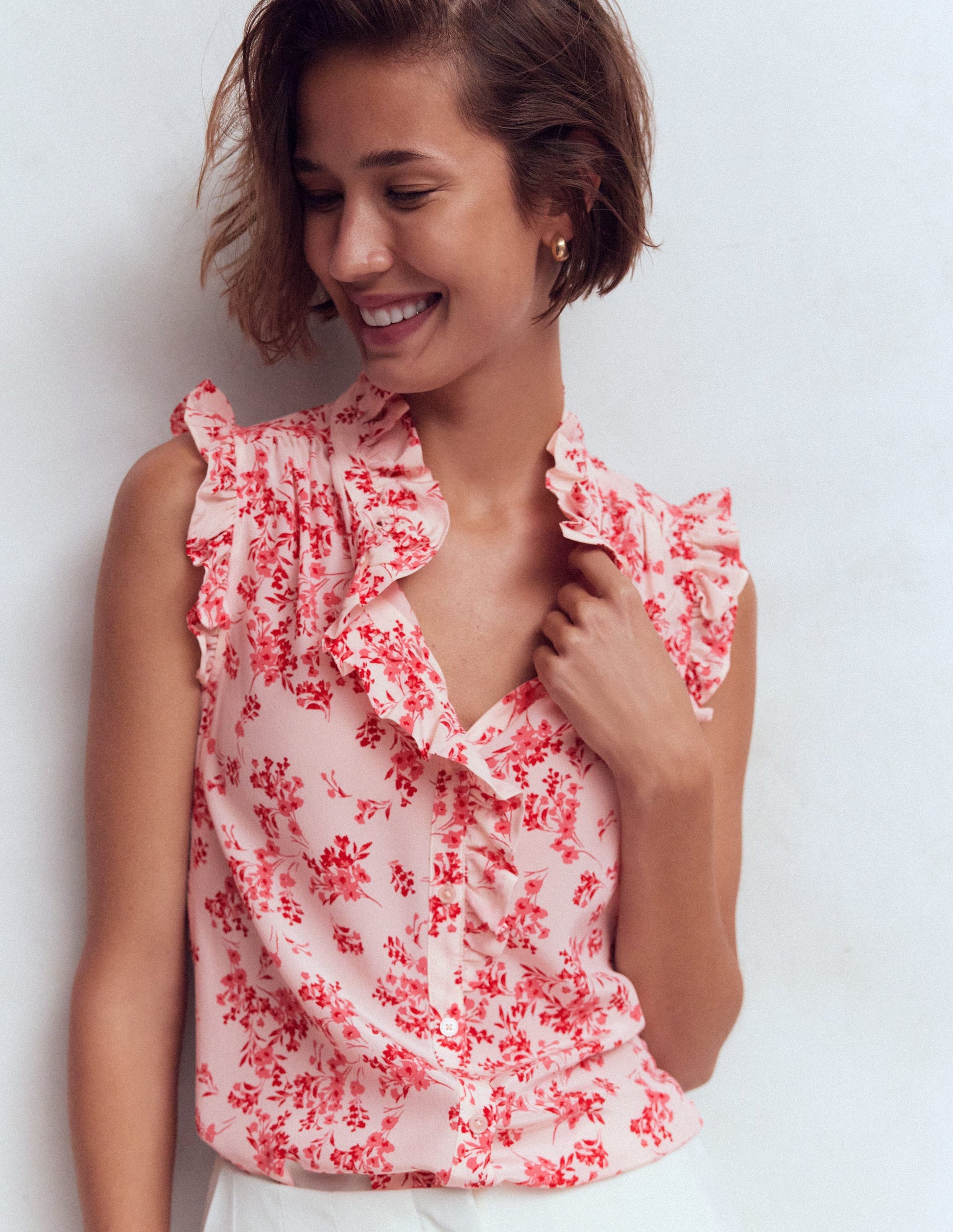 Isabel Sleeveless Silk Top-Pink, Bloom Scatter Mono-5
