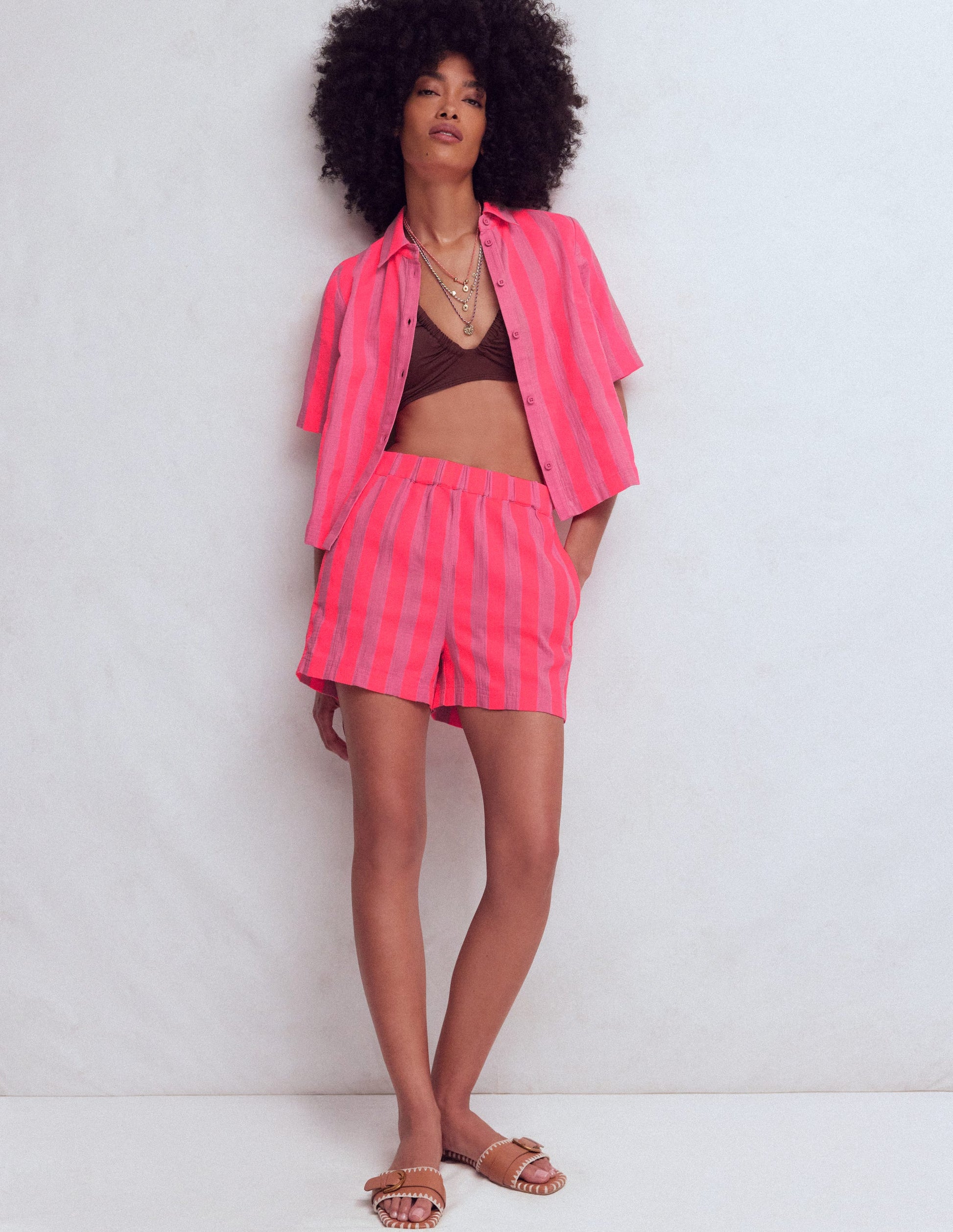 Double Cloth Shirt-Pink, Neon Coral Mid Stripe-1