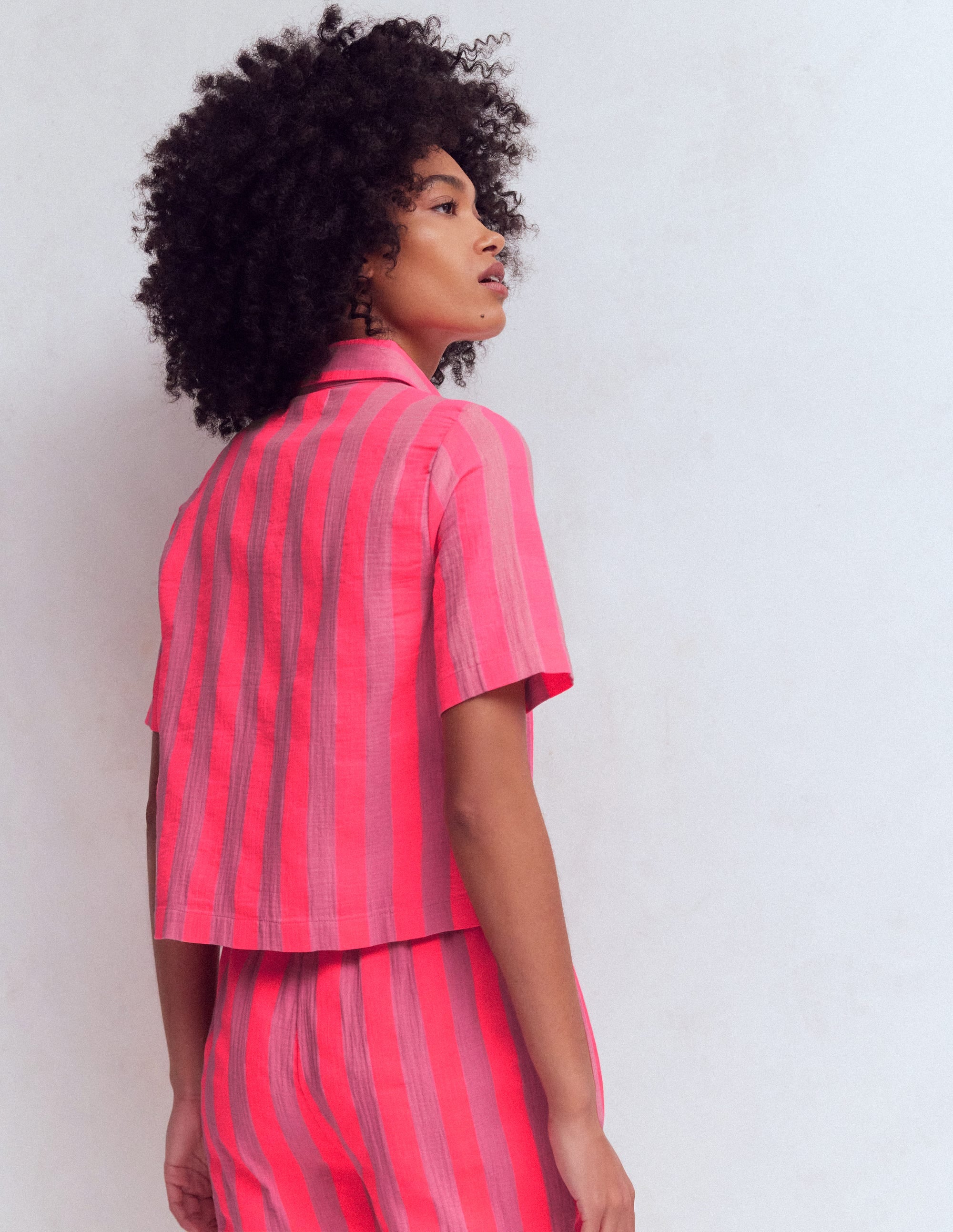 Double Cloth Shirt-Pink, Neon Coral Mid Stripe - Image 3