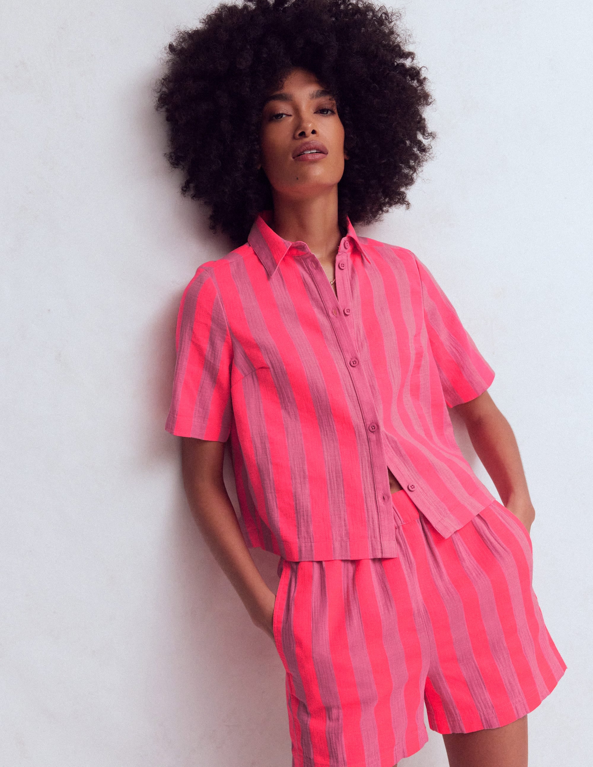 Double Cloth Shirt-Pink, Neon Coral Mid Stripe - Image 4