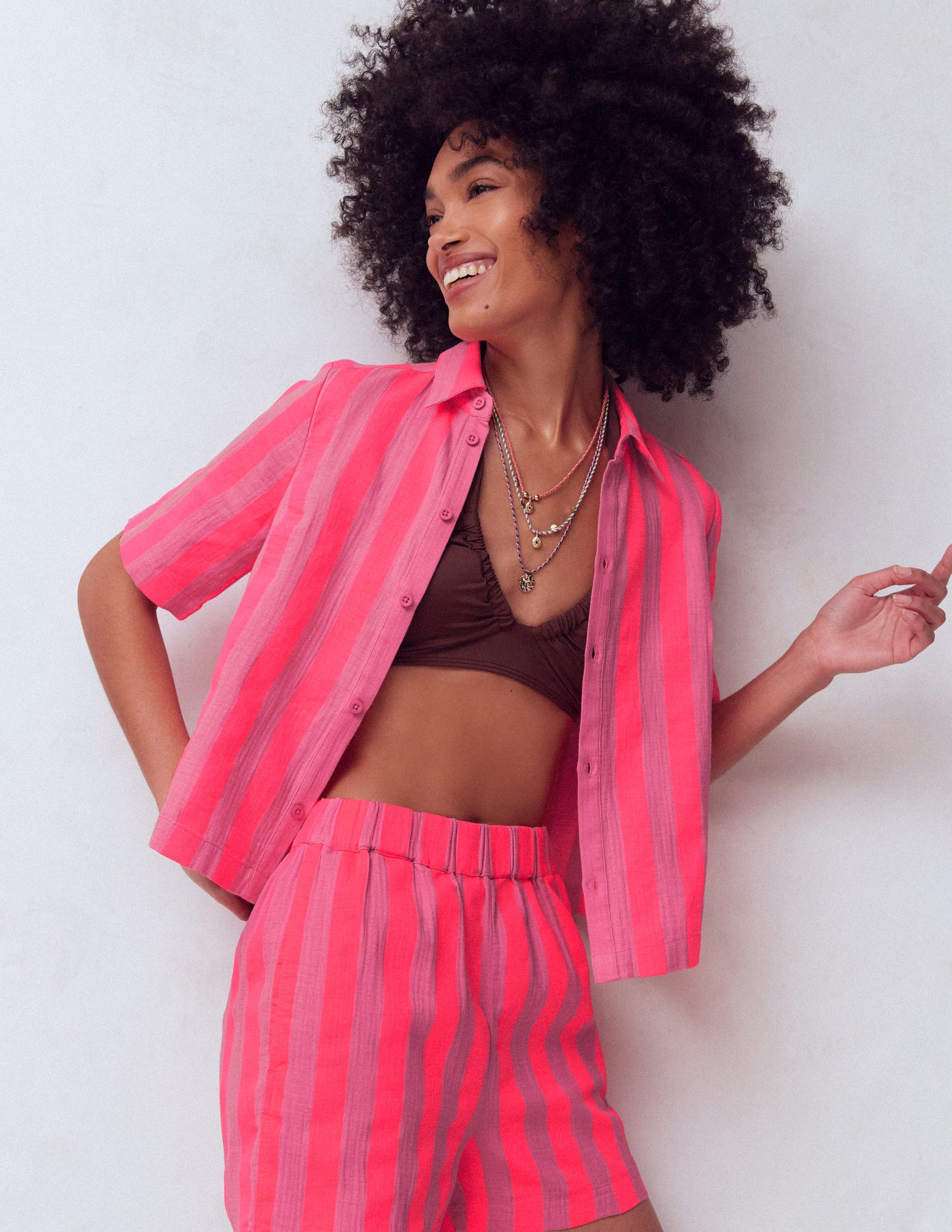 Double Cloth Shirt-Pink, Neon Coral Mid Stripe-5