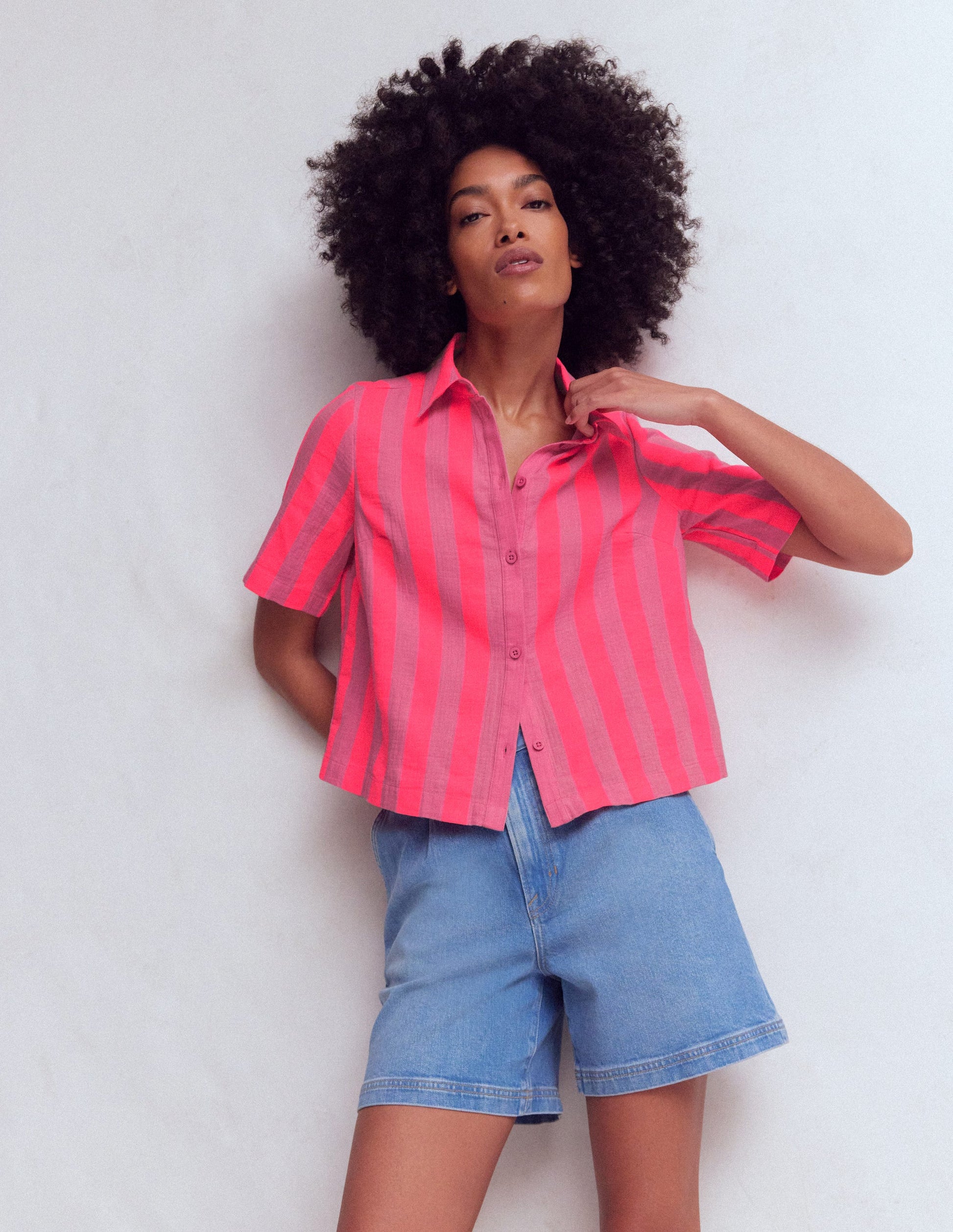 Double Cloth Shirt-Pink, Neon Coral Mid Stripe-6