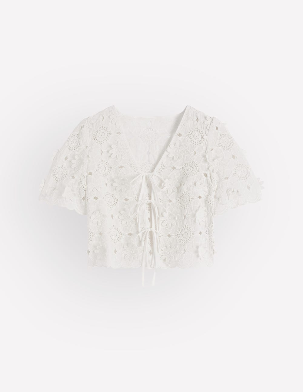 Tie Front Lace Top-White-8