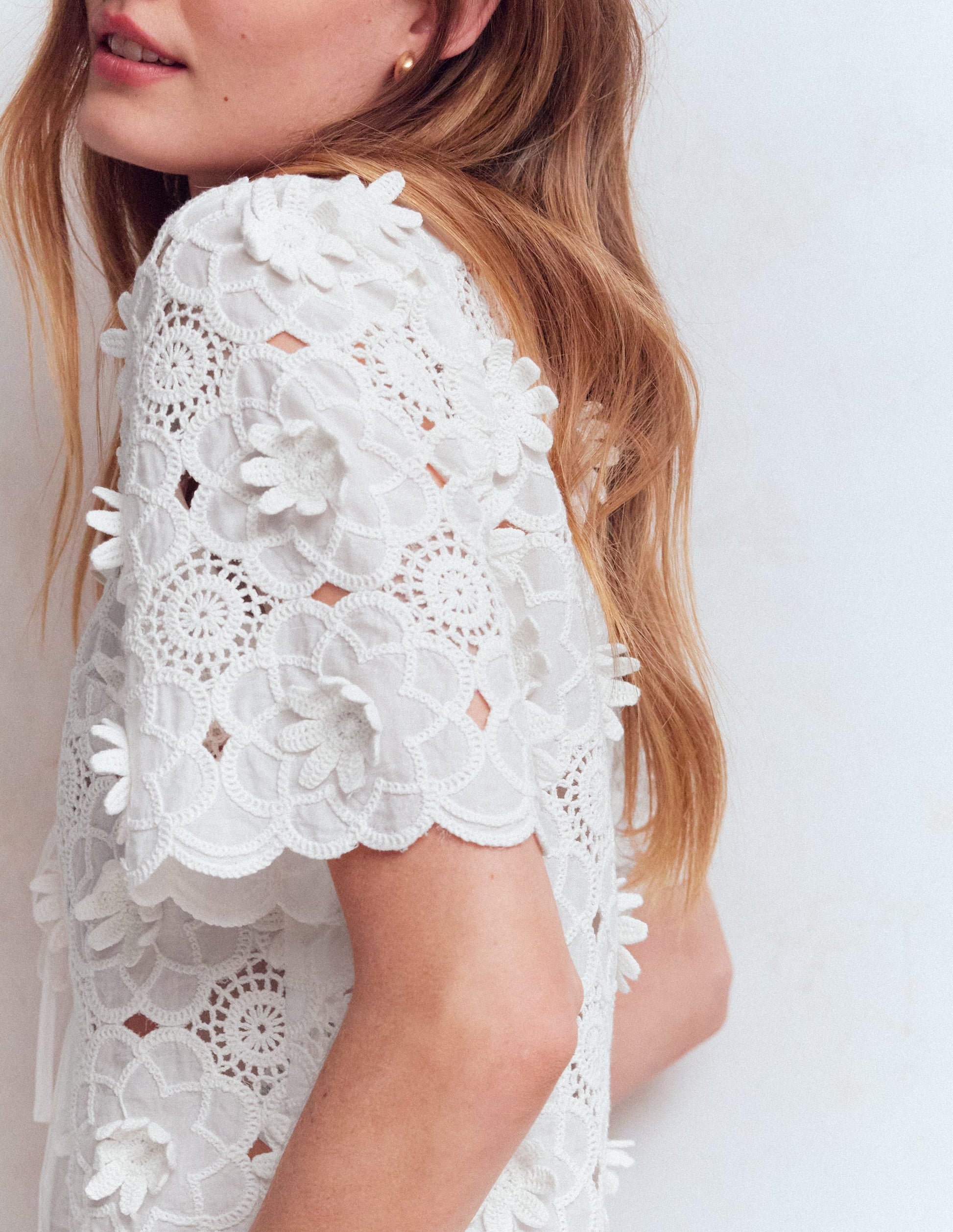 Tie Front Lace Top-White-2