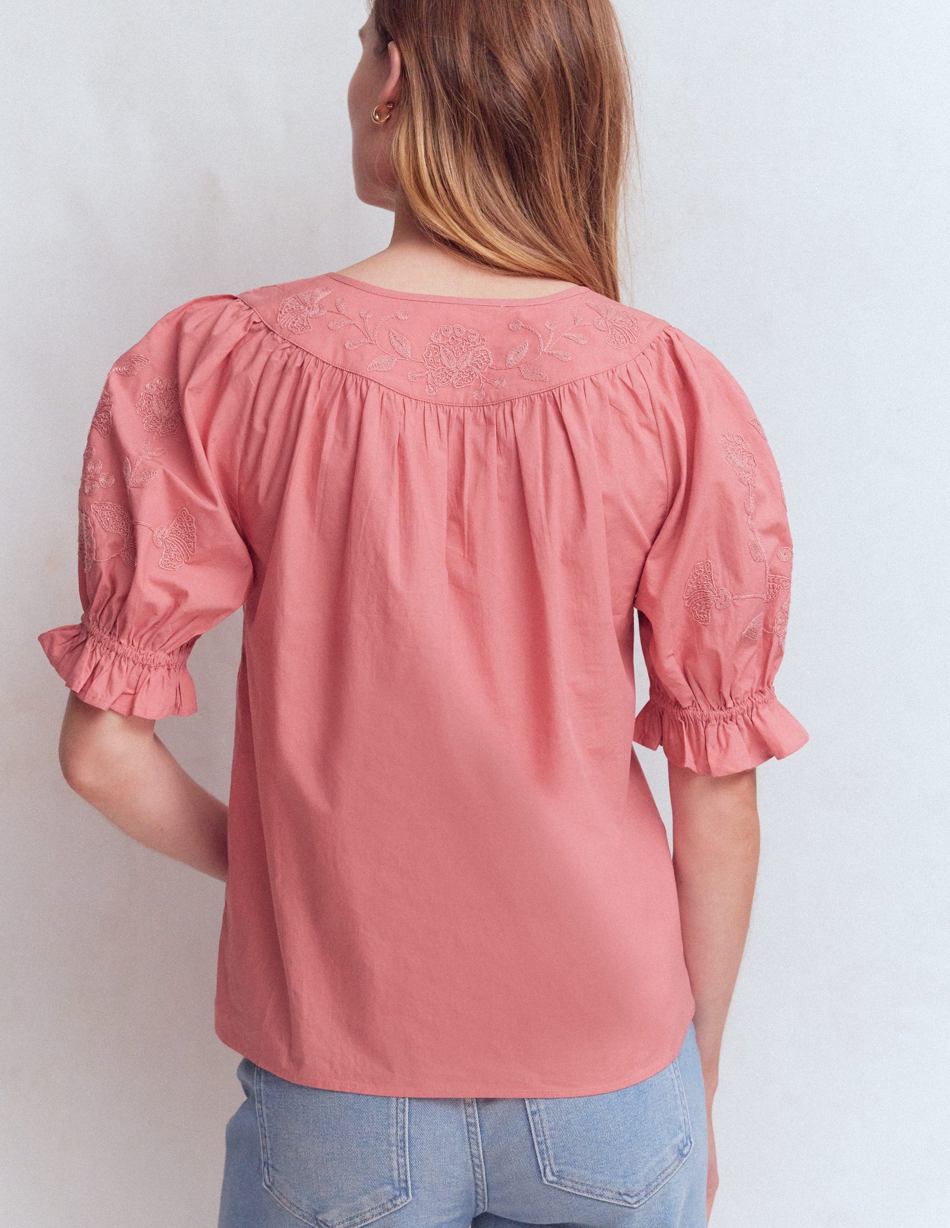 Cotton Embroidered Yoke Top-Vintage Rose Embroidered-3