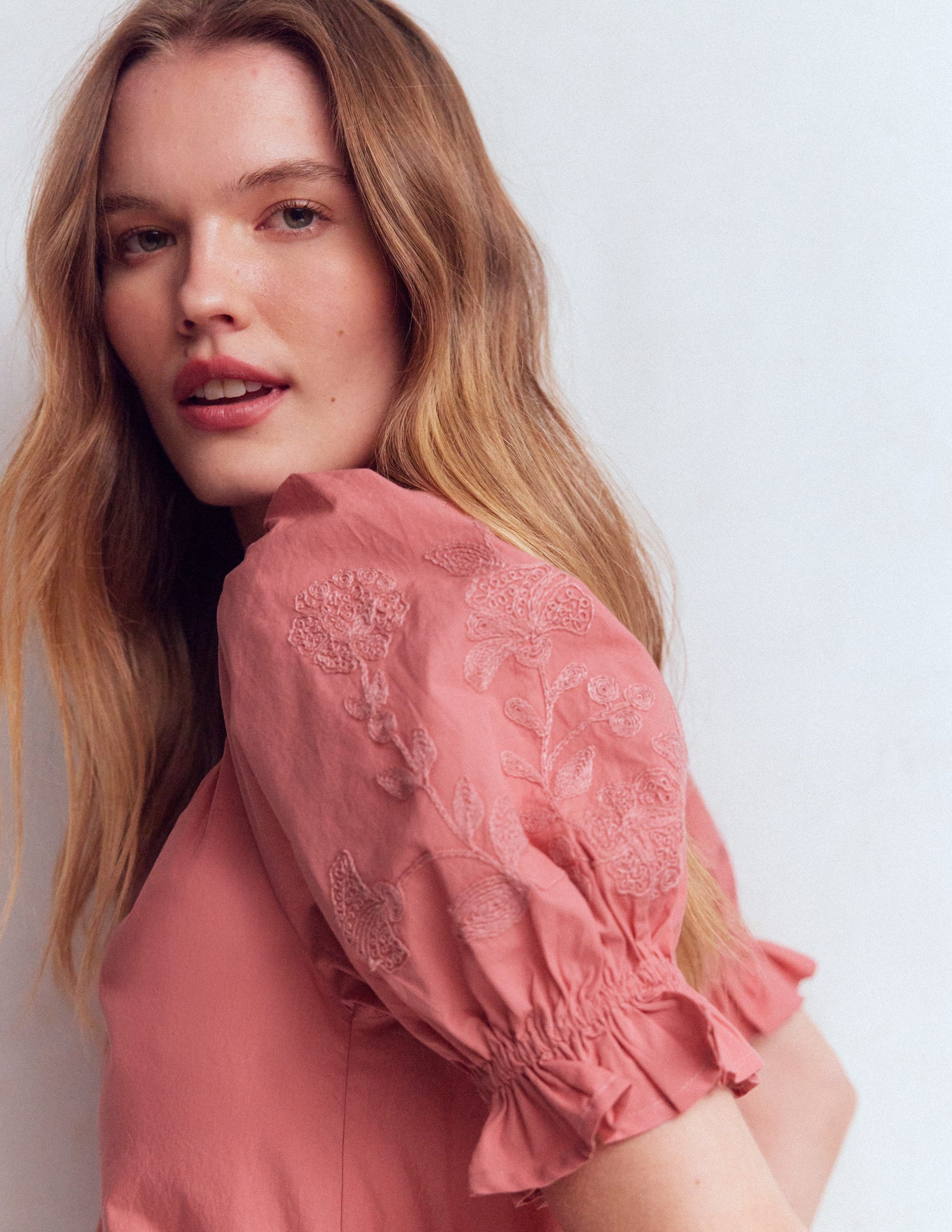 Cotton Embroidered Yoke Top-Vintage Rose Embroidered-5