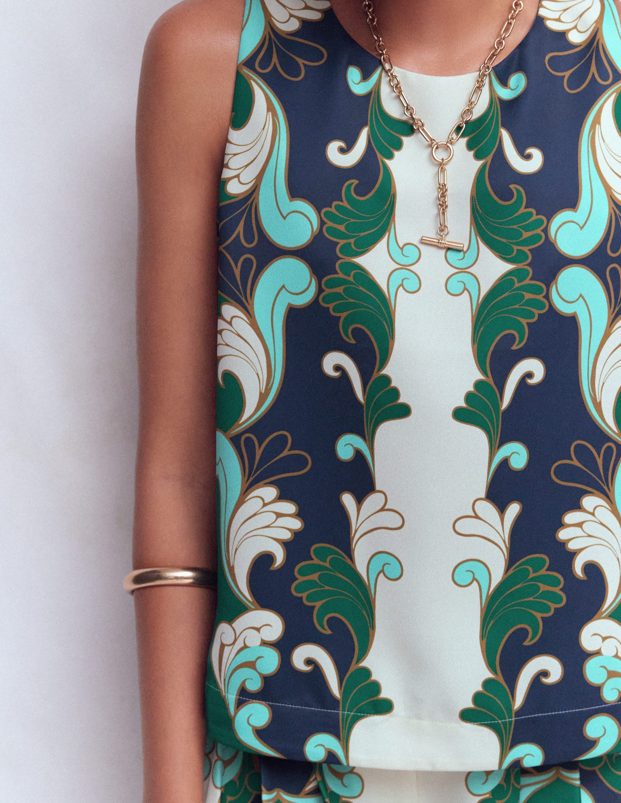 Relaxed Sleeveless Shell Top-Ivory, Foliage Whirl - Image 2