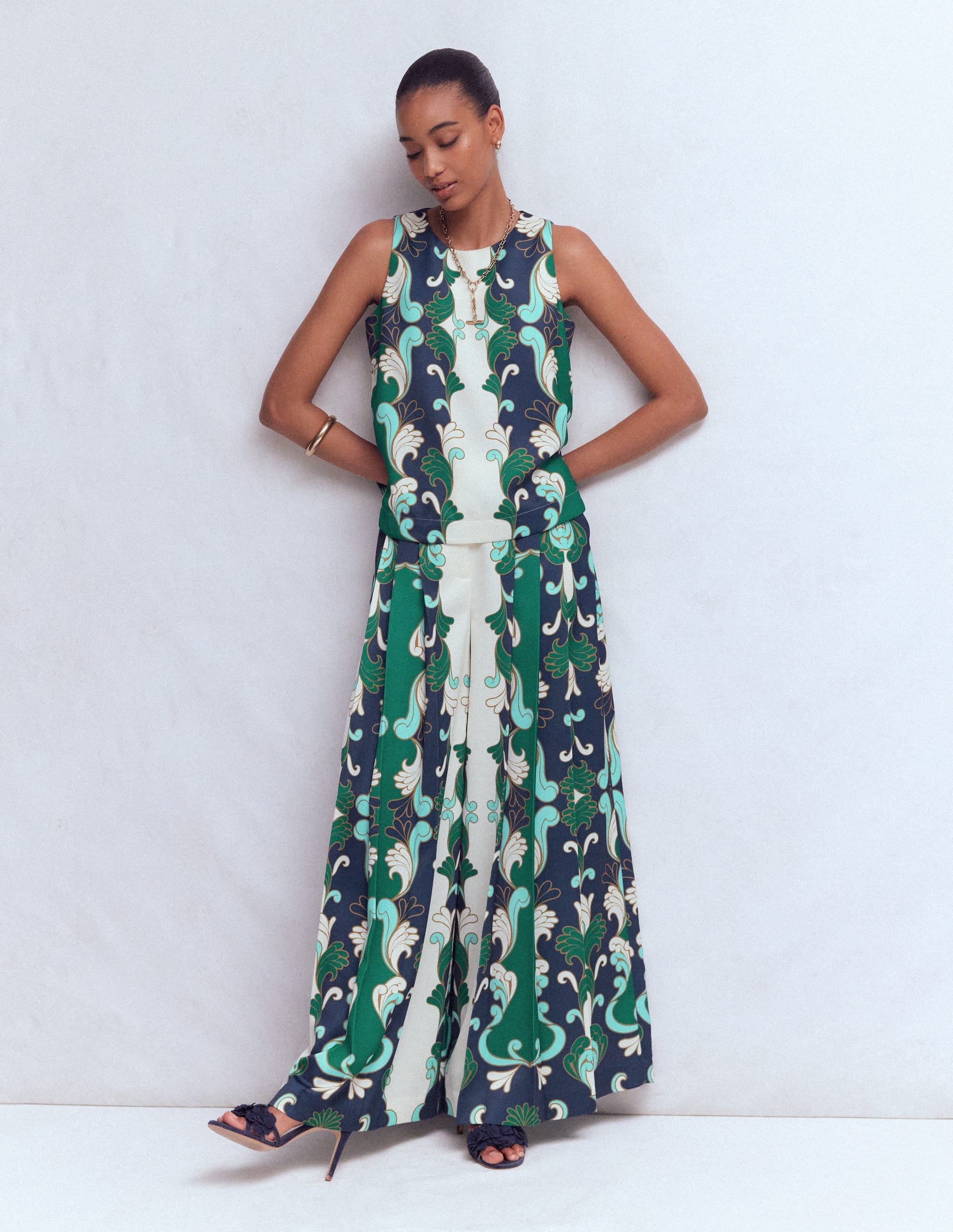Relaxed Sleeveless Shell Top-Ivory, Foliage Whirl - Image 4