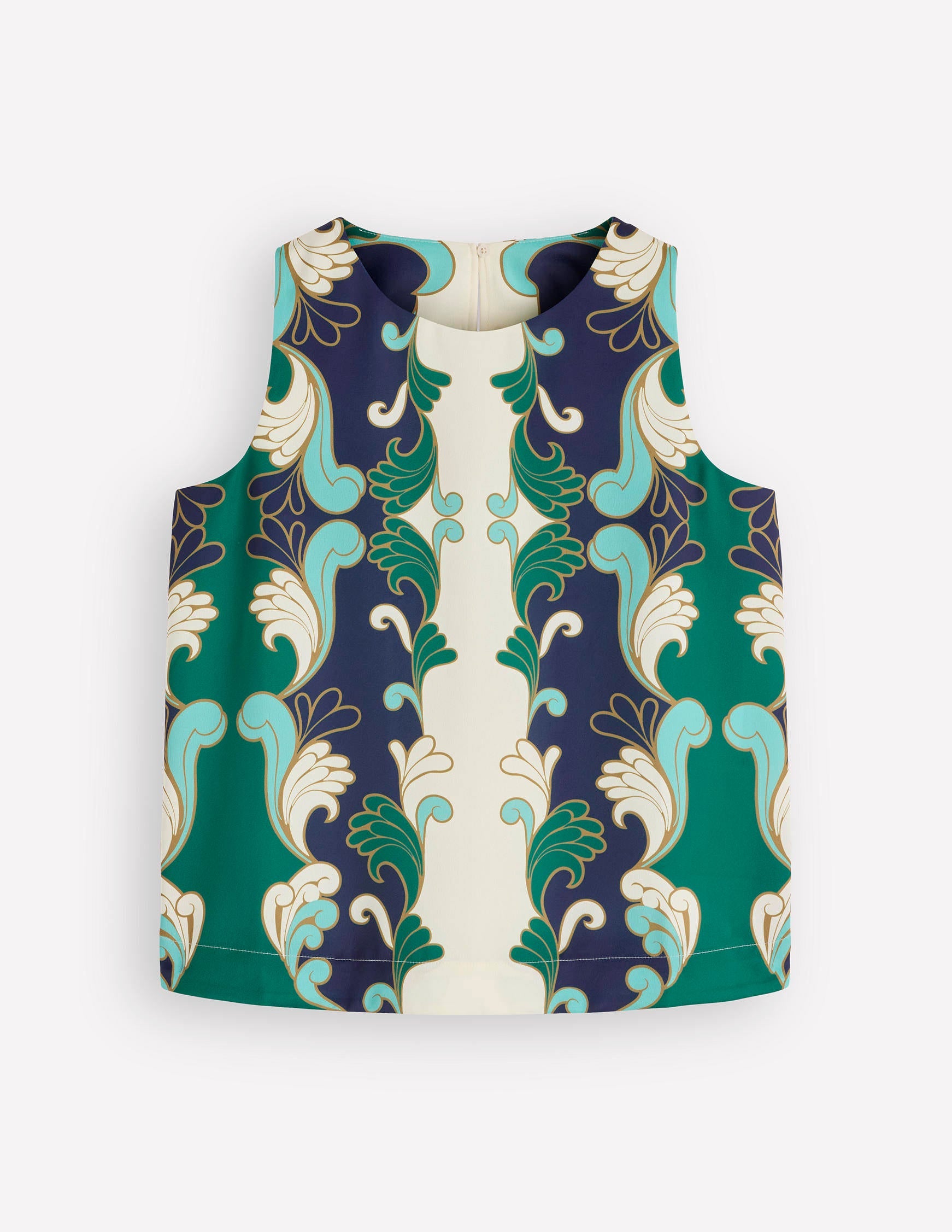 Relaxed Sleeveless Shell Top-Ivory, Foliage Whirl - Image 9
