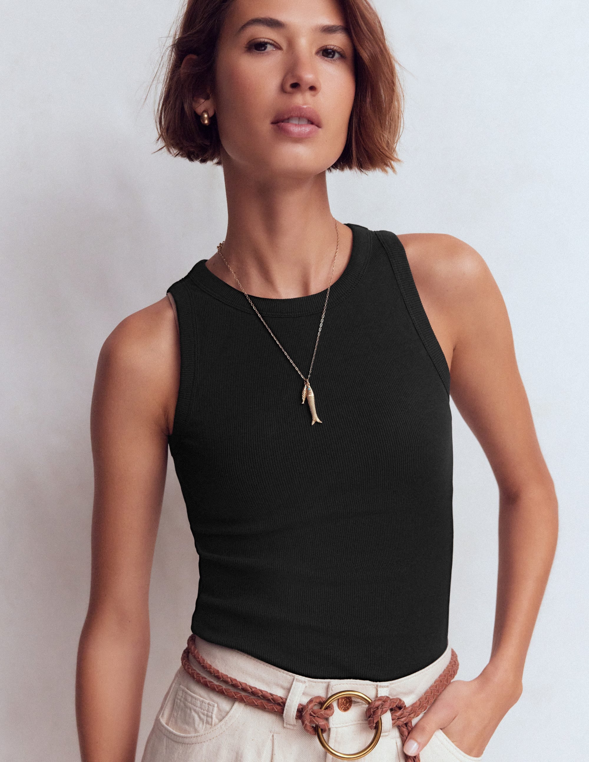Ribbed Cotton Vest-Black - Image 1