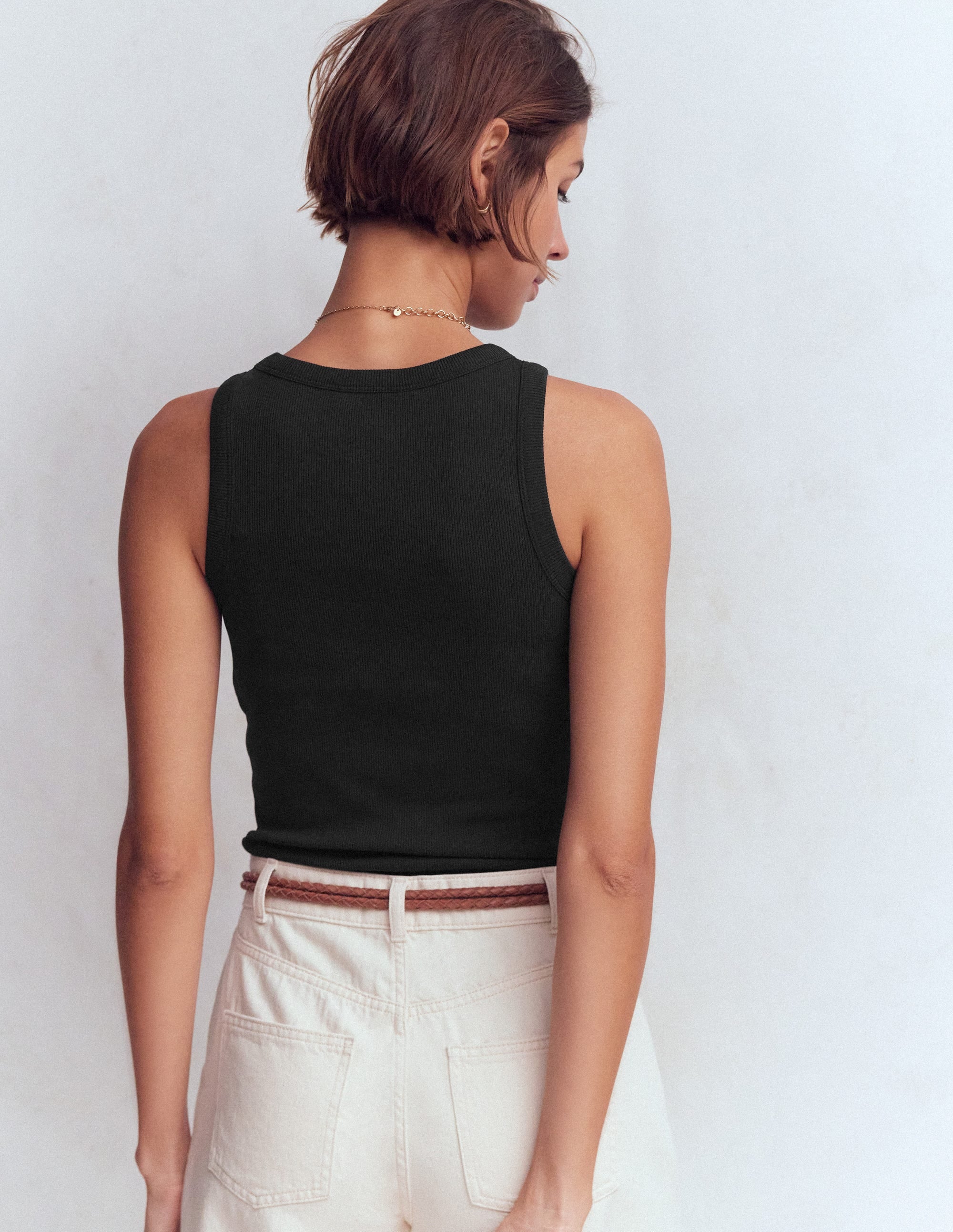 Ribbed Cotton Vest-Black - Image 3