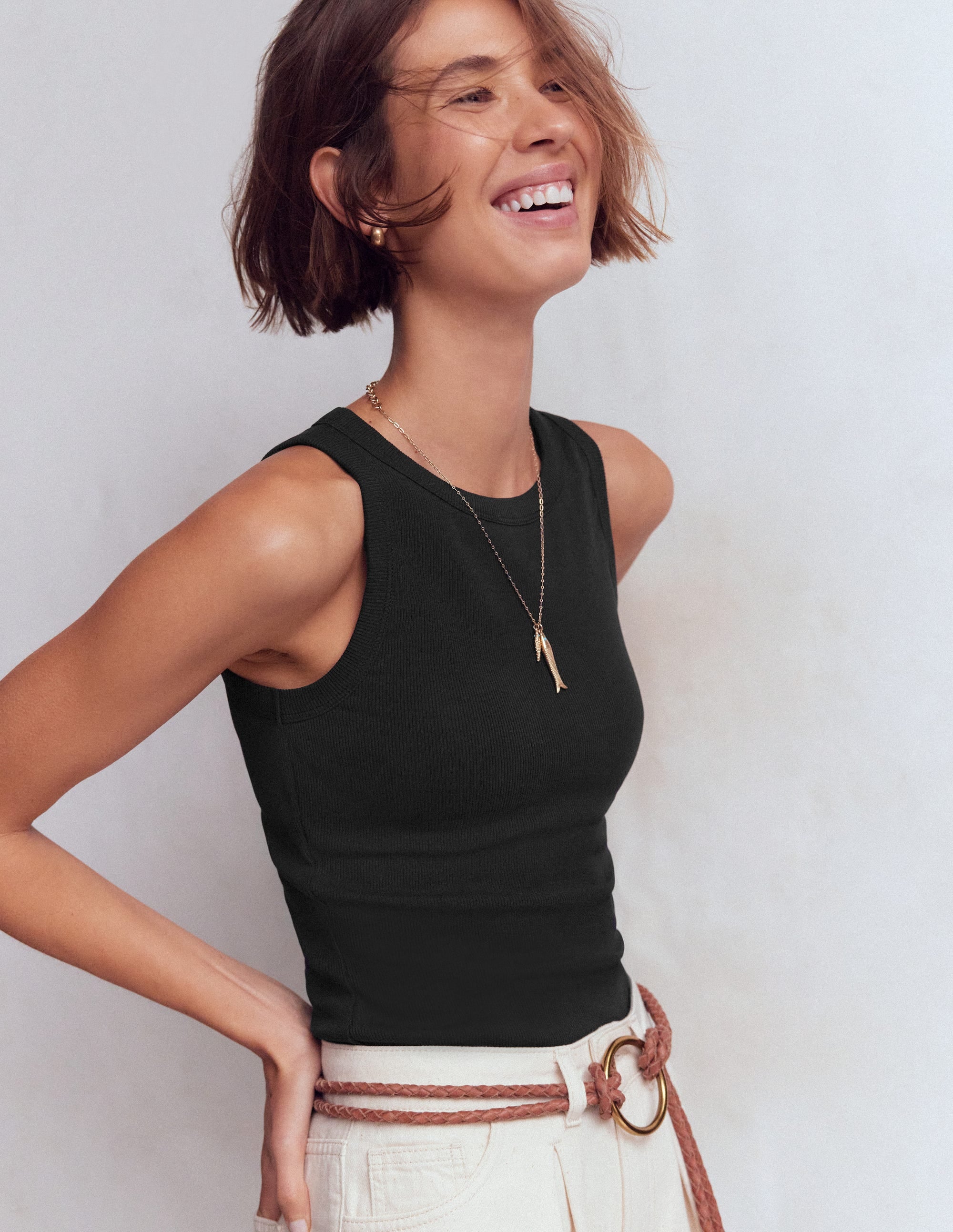 Ribbed Cotton Vest-Black - Image 5