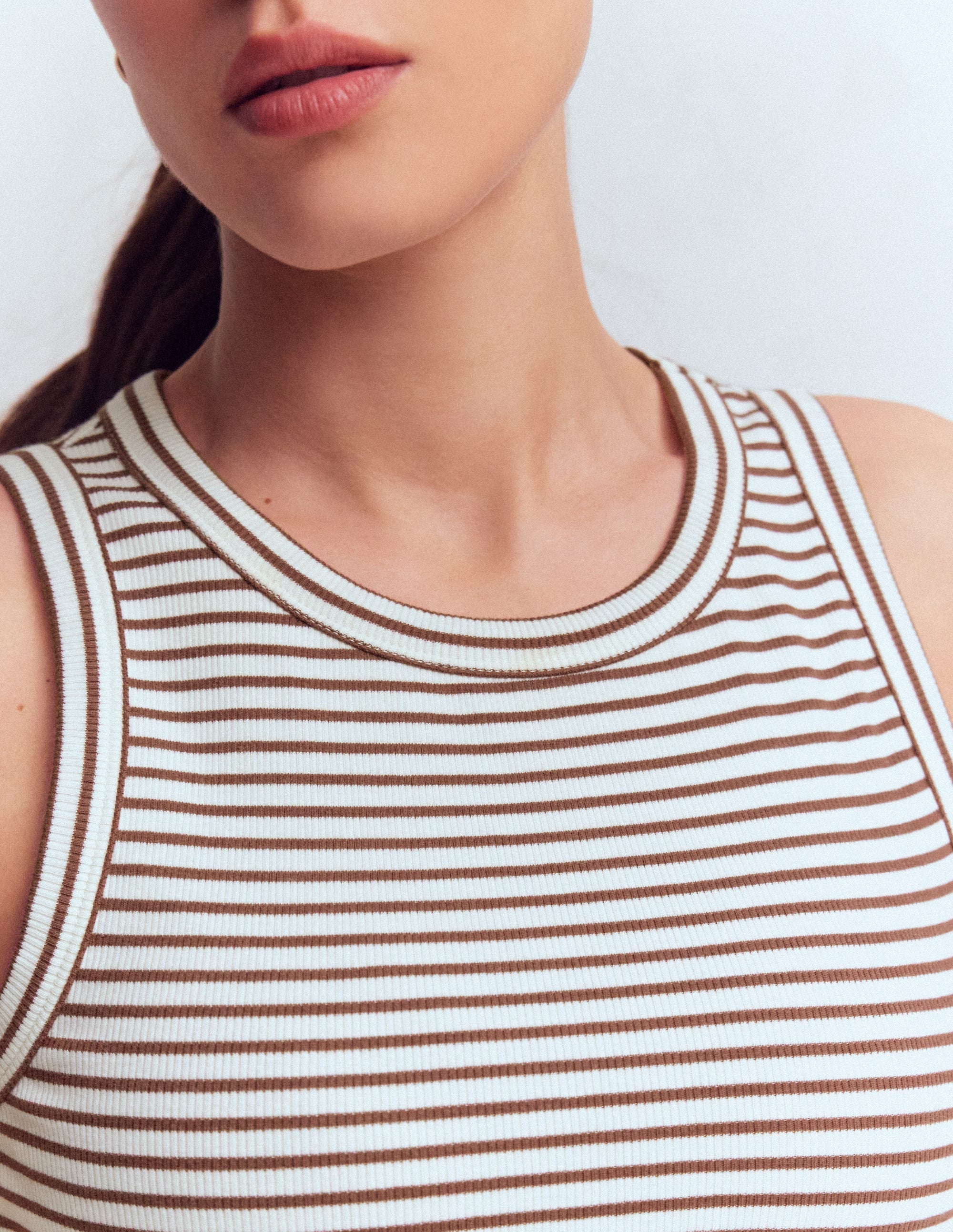 Ribbed Cotton Vest-Ivory & Brown Stripe - Image 2