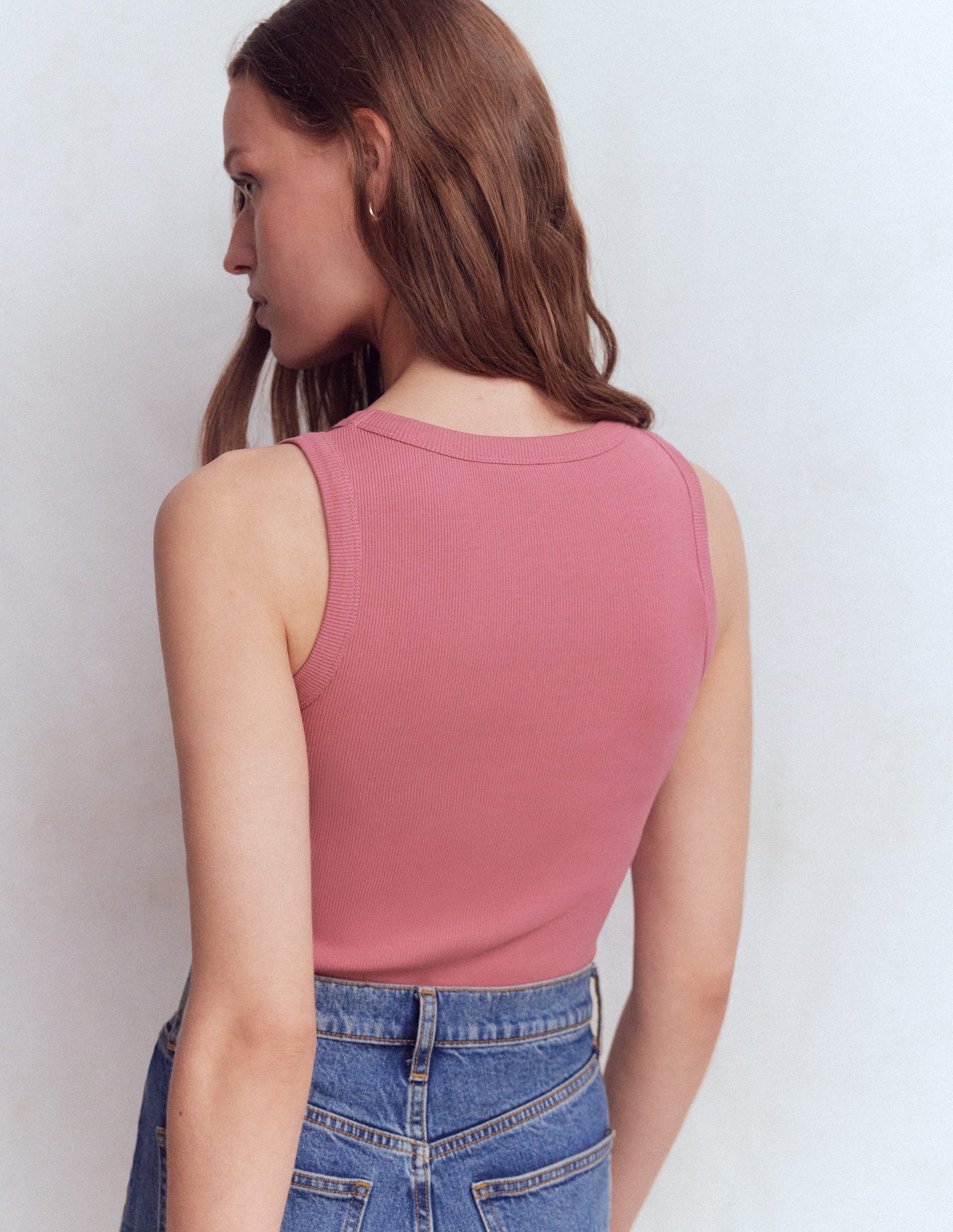 Ribbed Cotton Vest-Heather Rose-3