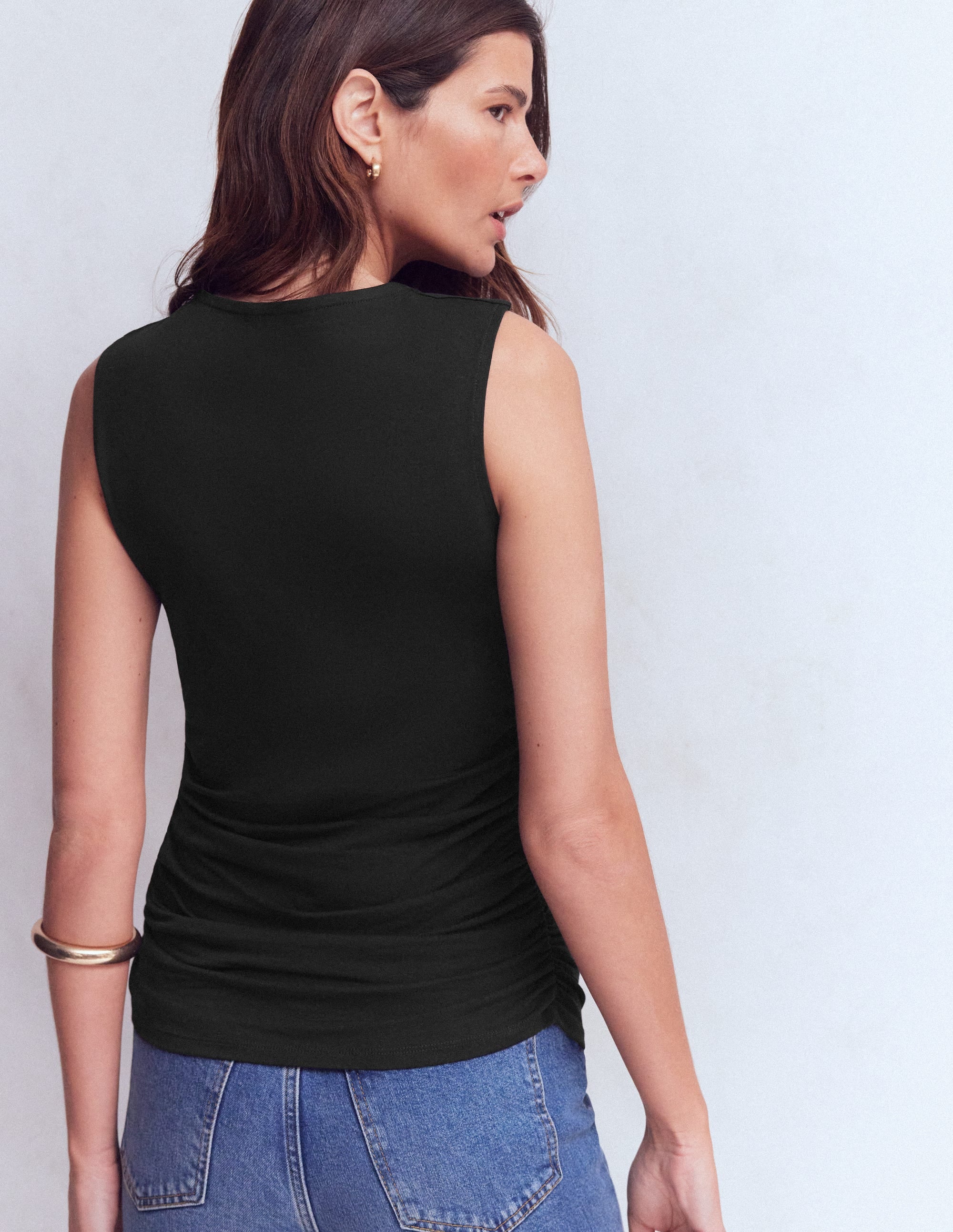 Tia Sleeveless Ruch Jersey Top-Black - Image 3