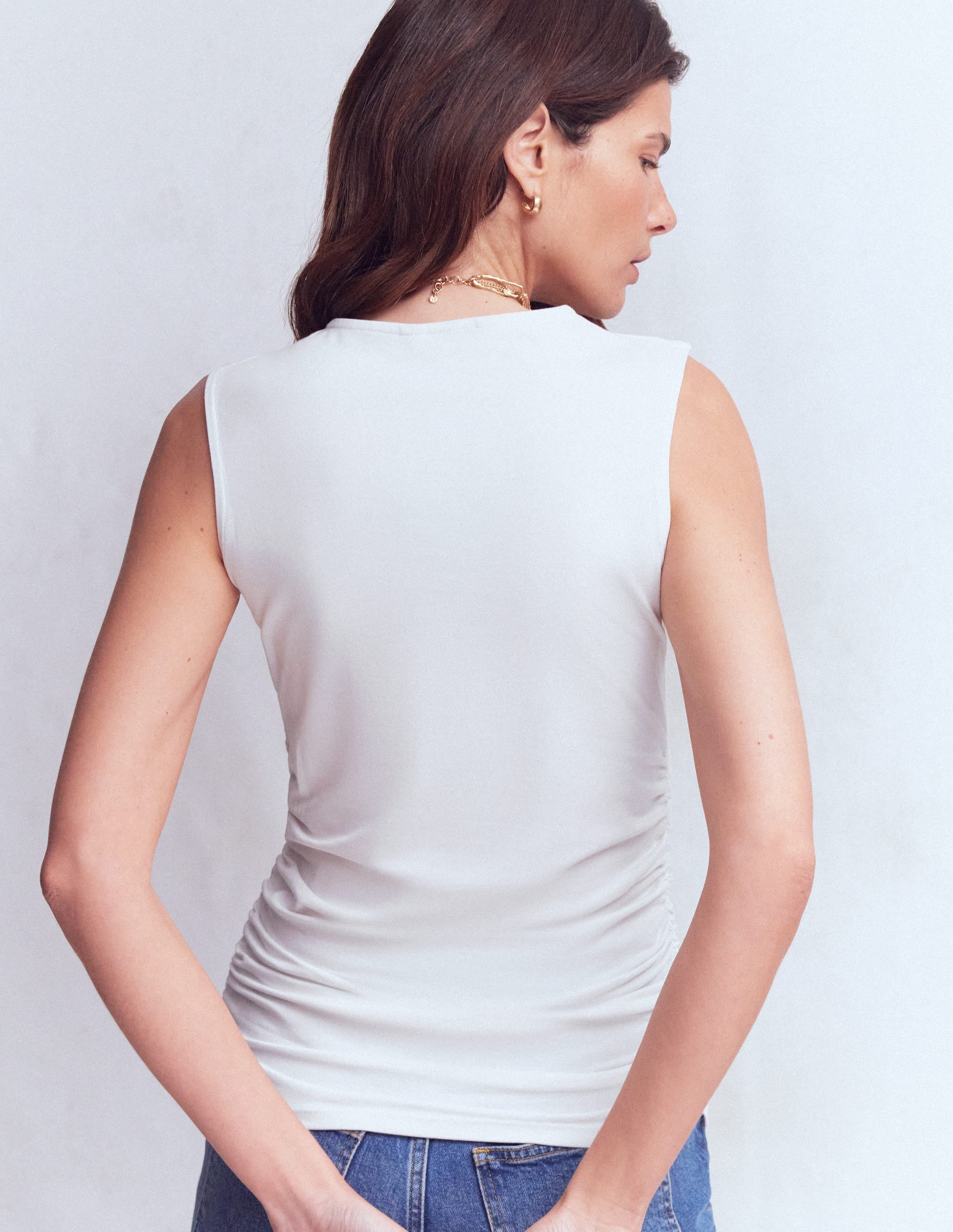 Tia Sleeveless Ruch Jersey Top-White - Image 3