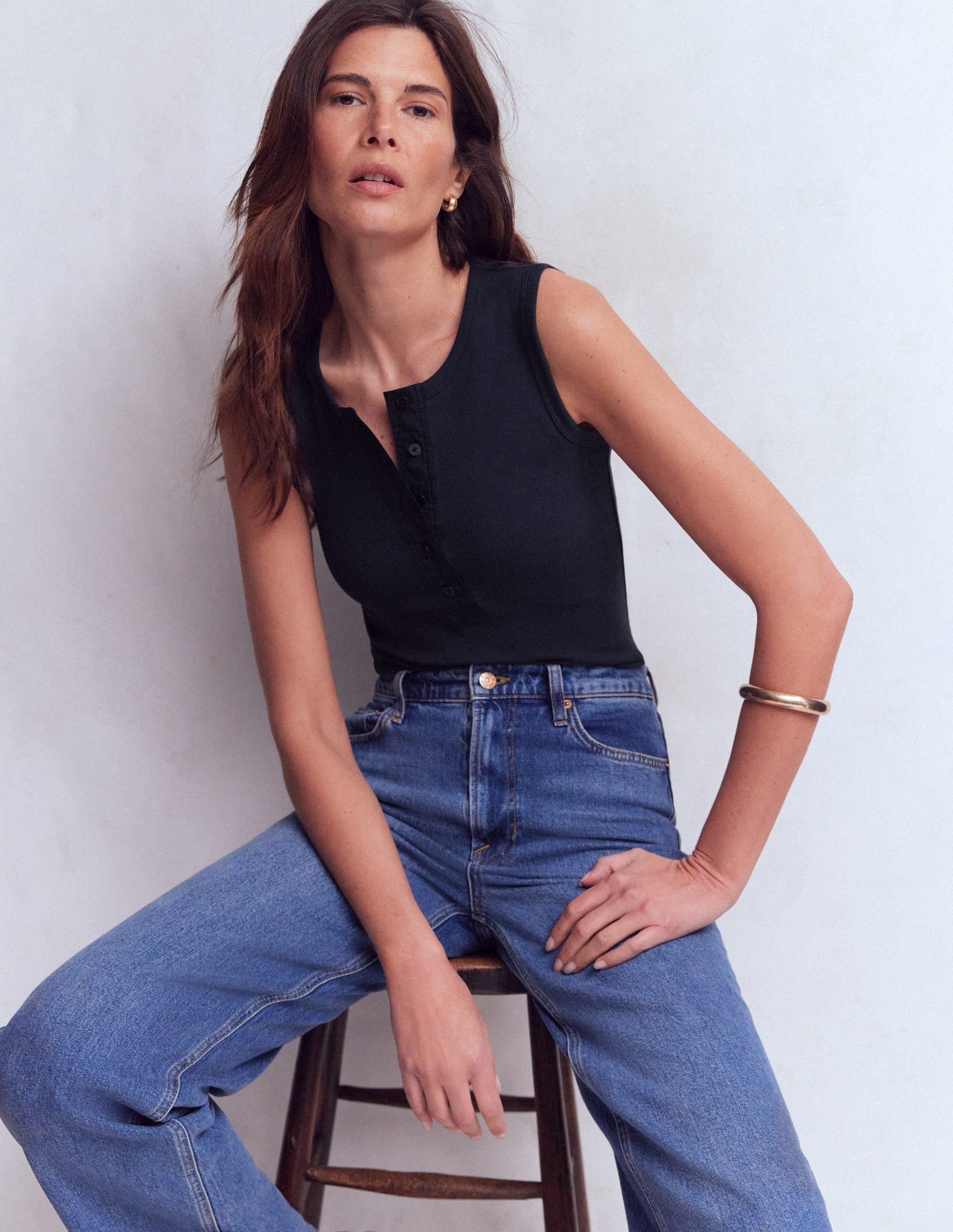 Crew Neck Henley Vest-Navy - Image 1