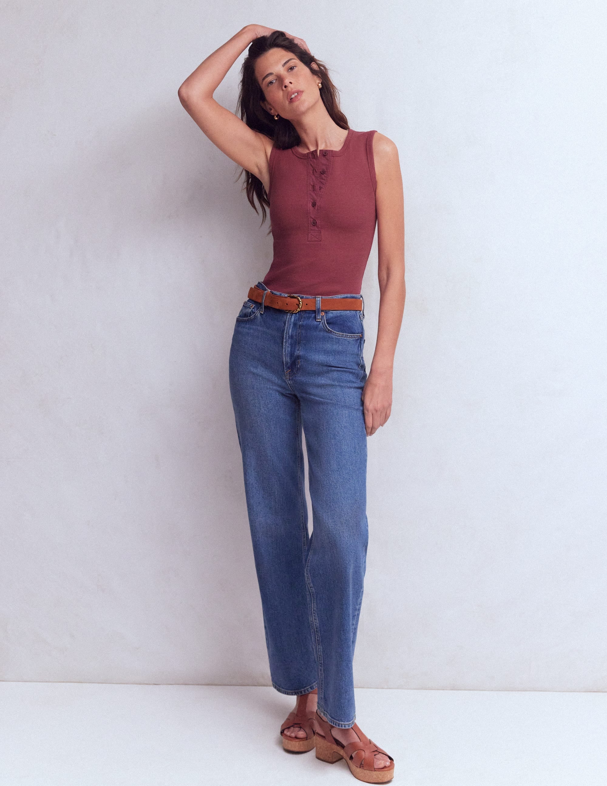 Crew Neck Henley Vest-Maroon - Image 4