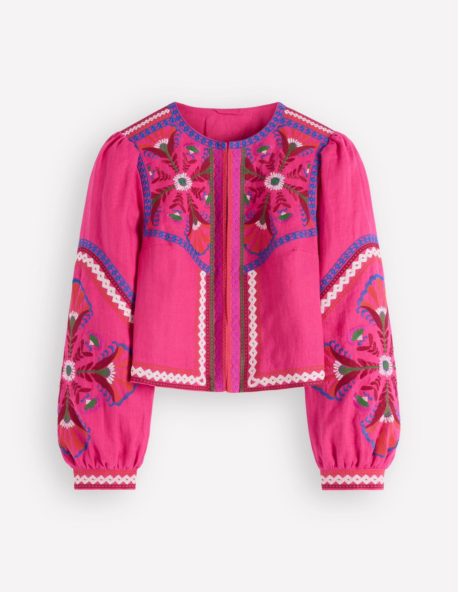 Embroidered Linen Jacket-Pink Peony, Embroidered-7