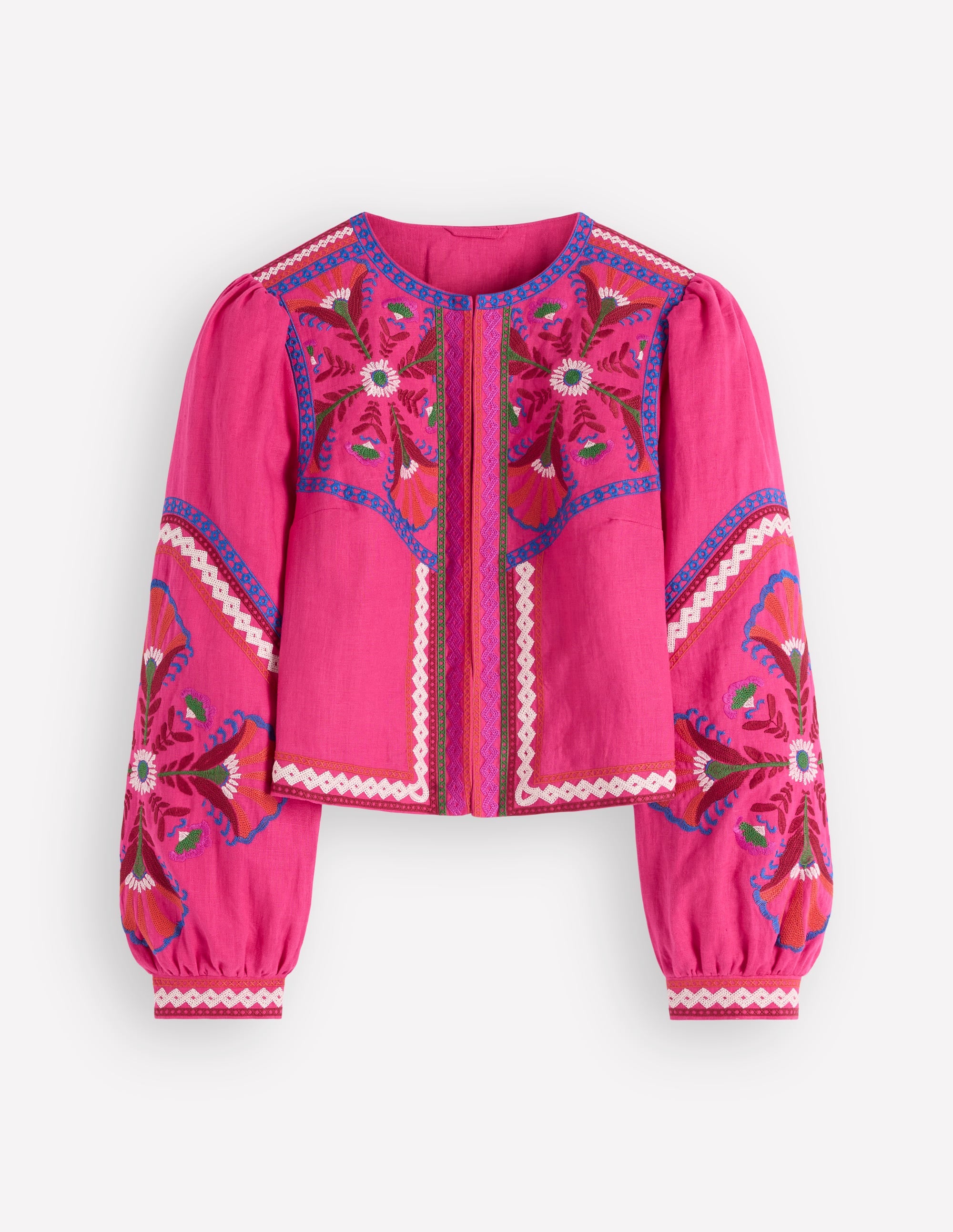 Embroidered Linen Jacket-Pink Peony, Embroidered - Image 7