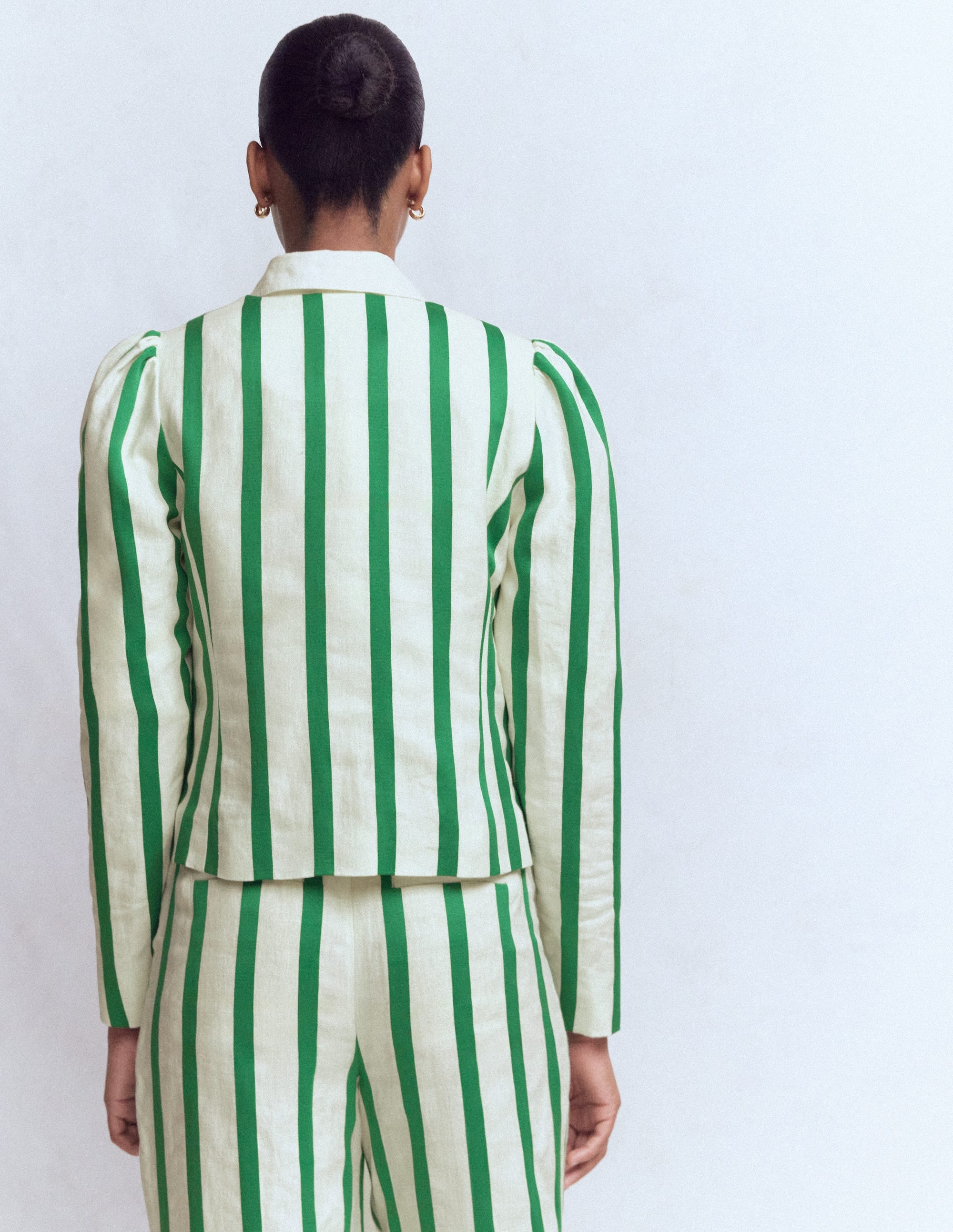 Salisbury Puff Sleeve Jacket-Ivory, Fresh Green Stripe - Image 4