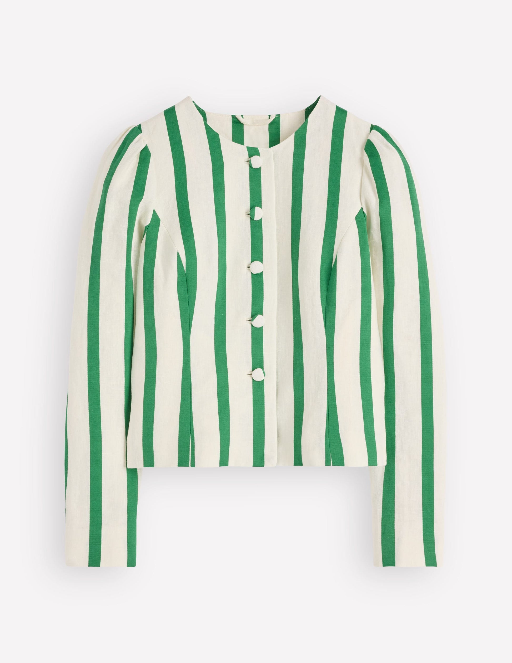 Salisbury Puff Sleeve Jacket-Ivory, Fresh Green Stripe-7