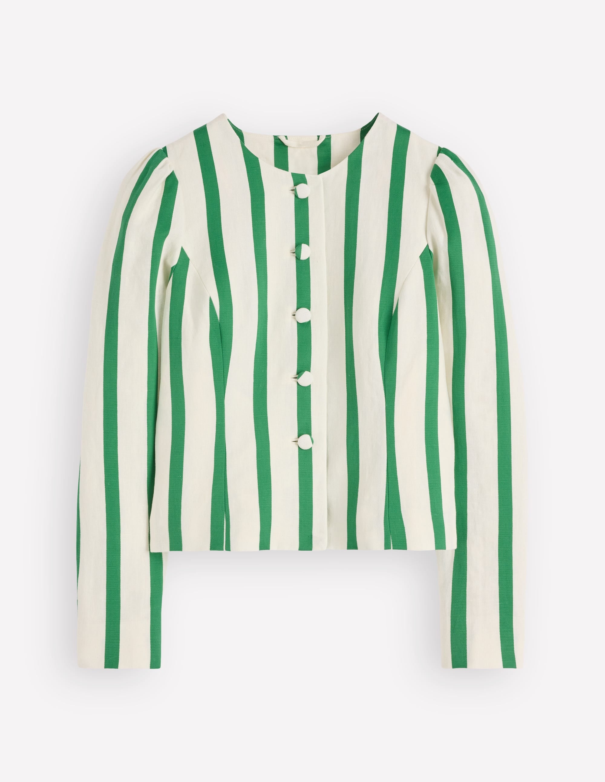 Salisbury Puff Sleeve Jacket-Ivory, Fresh Green Stripe - Image 7