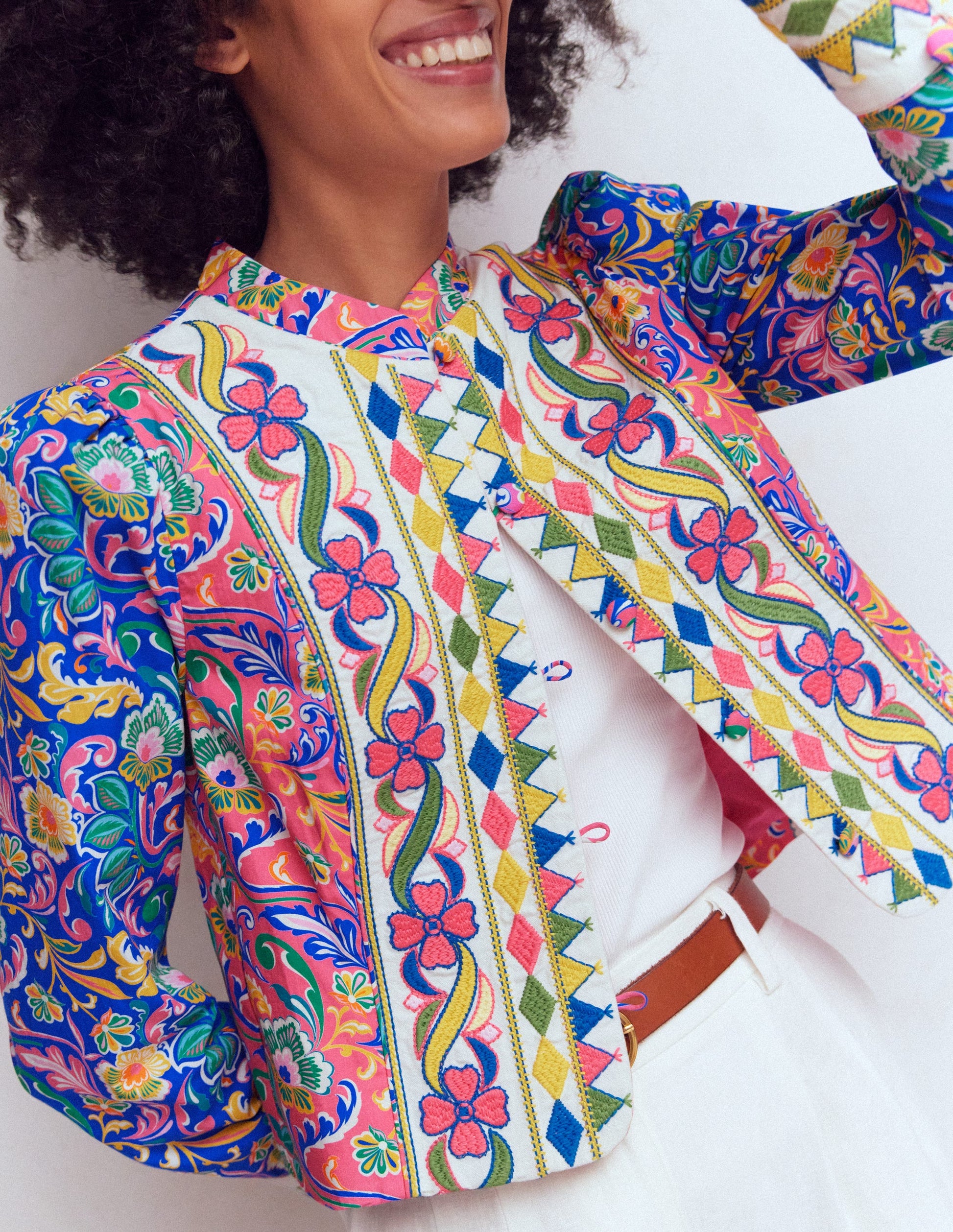 Printed Trim Jacket-Multi, Enchanting Bouquet-2