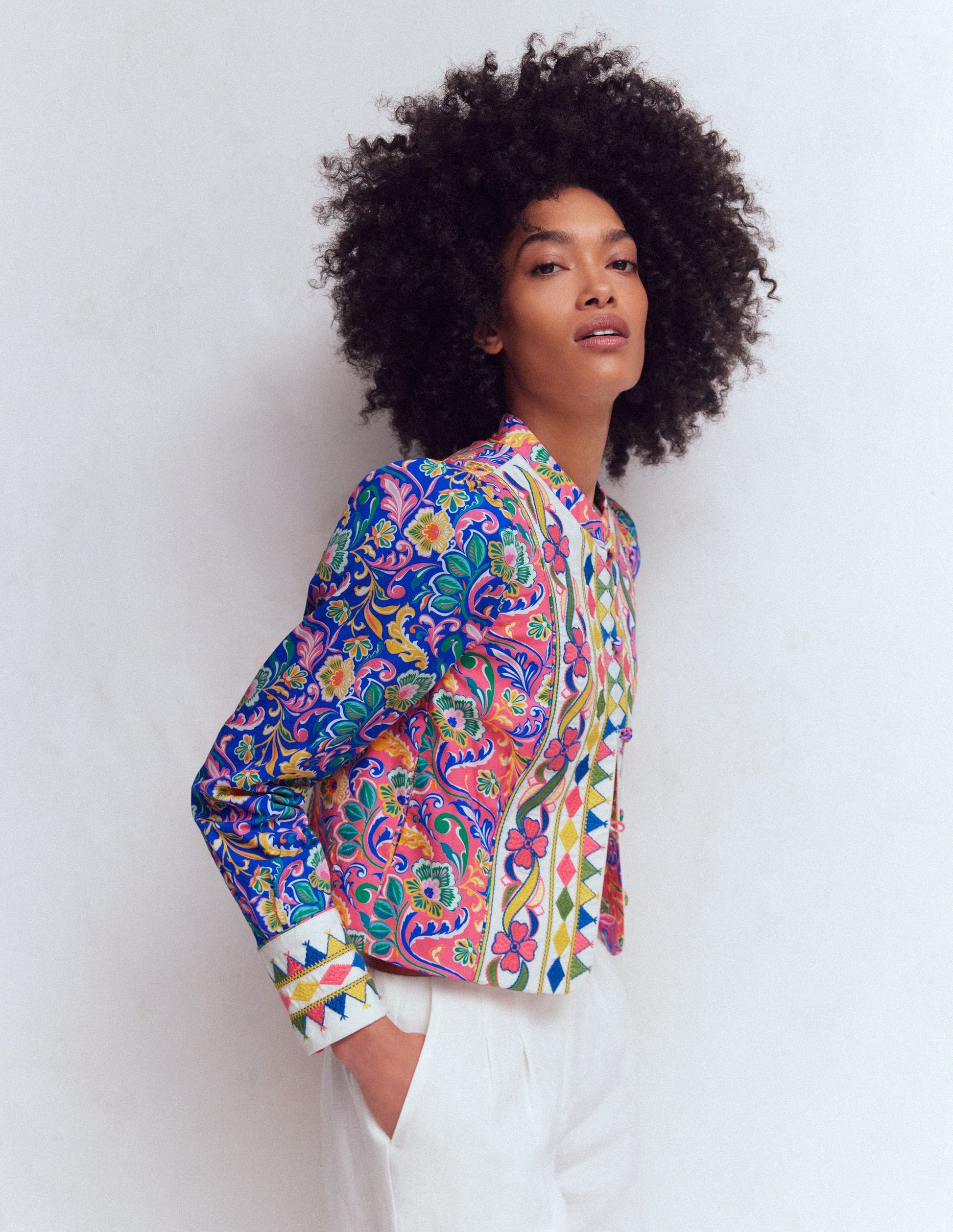 Printed Trim Jacket-Multi, Enchanting Bouquet-5